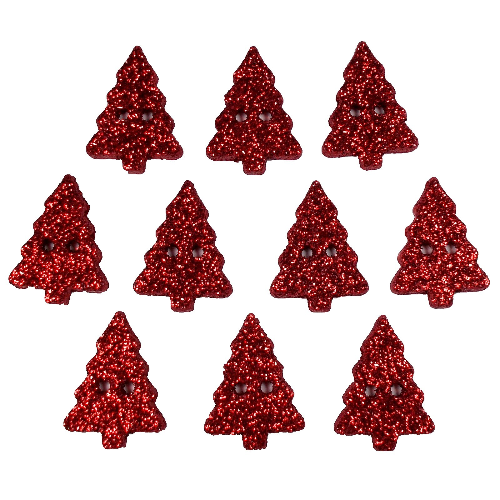 Glitter Xmas Christmas Tree Buttons 20mm x 15mm (Red, 10)