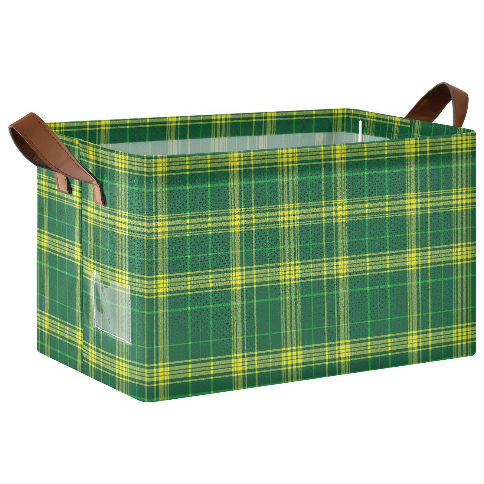 KLL Zielony żółty kosz w kratę do przechowywania z uchwytami organizer pojemniki do przechowywania do sypialni, salonu, łazienki, półek, 2 szt. cajas de almacenamiento para closet