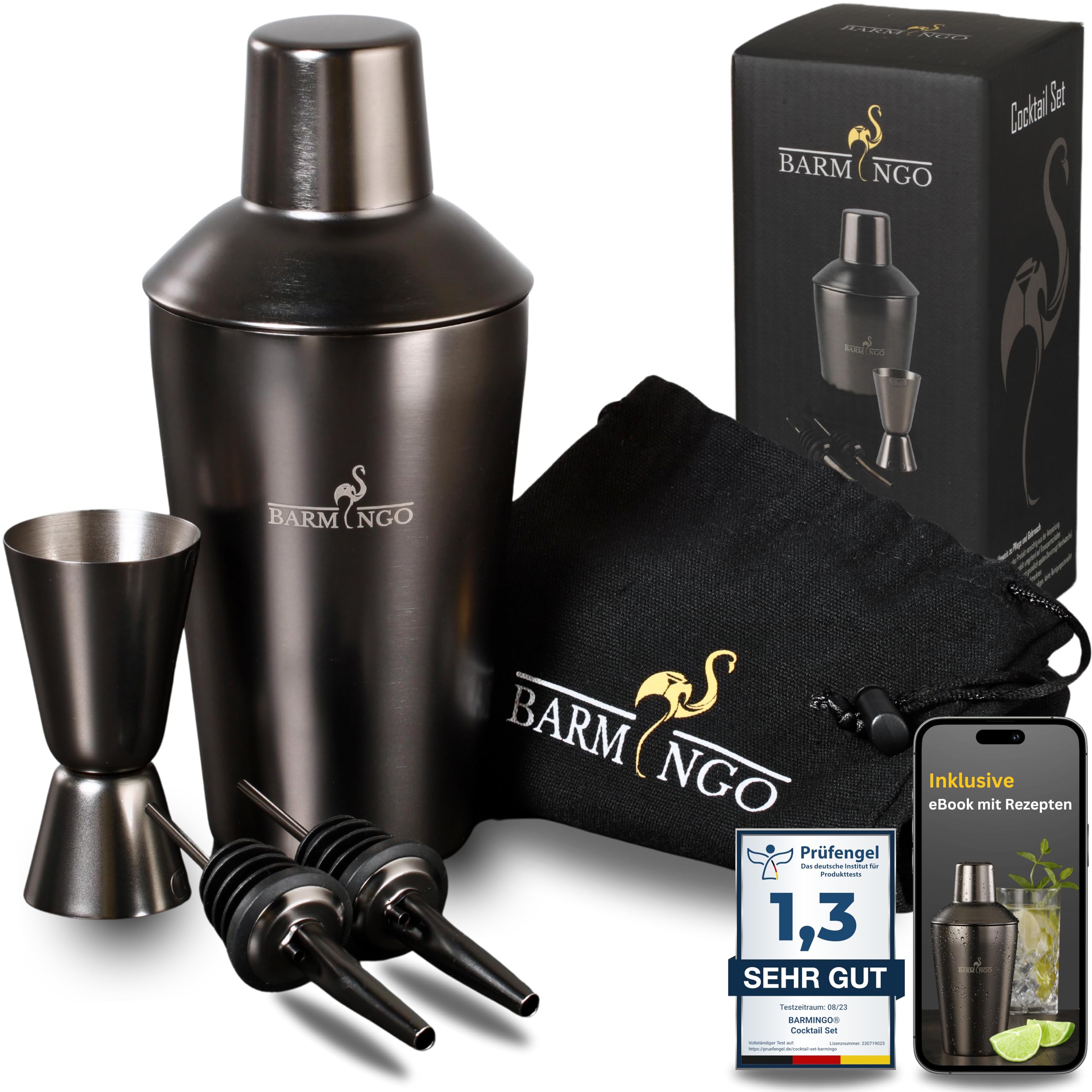 Set shaker da cocktail [1,3 – molto buono] – Shaker da cocktail in acciaio inox da 500 ml con accessori da bar, set da bar | set da bar | set da bar | set regalo | nero