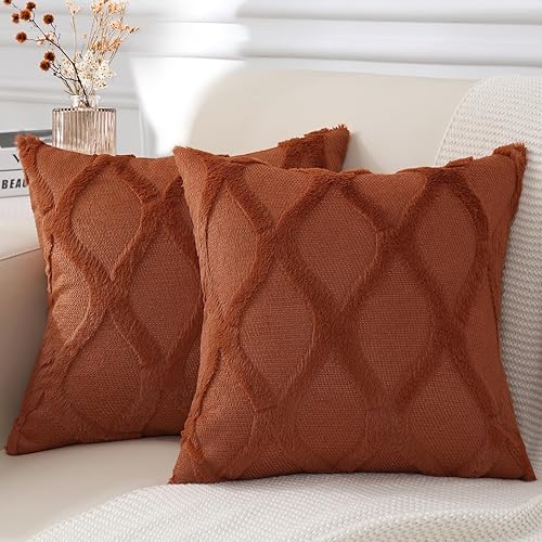 decorUhome Juego de 2 fundas de almohada decorativas de 24 x 24 pulgadas, fundas de almohada de lana sintética de felpa suave para sofá, cama, sofá