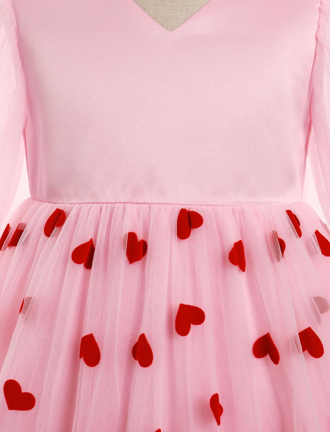バレンタインデー ドレス 女の子用 メッシュ 長袖 レッド ハート プリント 誕生日 チュール プリンセス ドレス パーティー チュ