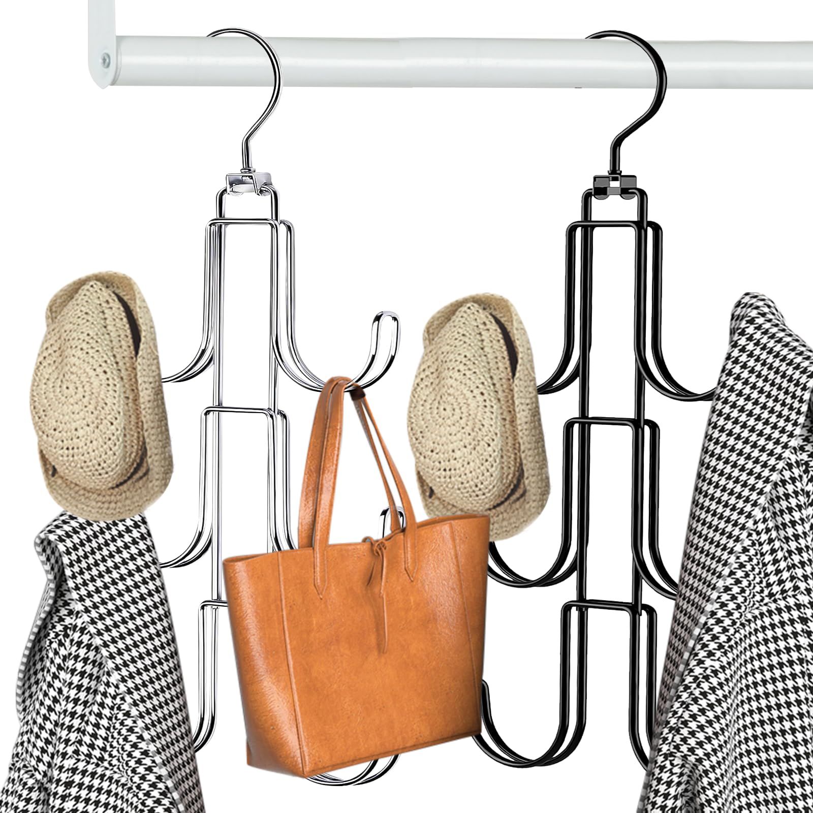 2 Pièces Porte Ceinture Placard Range Porte Foulard Cintre De Ceinture, Rotatif En Métal,Gain De Place,Cintre Pince Organisateur Sac A Main Pour Cravates,écharpes,Châles,Sacs(Argent