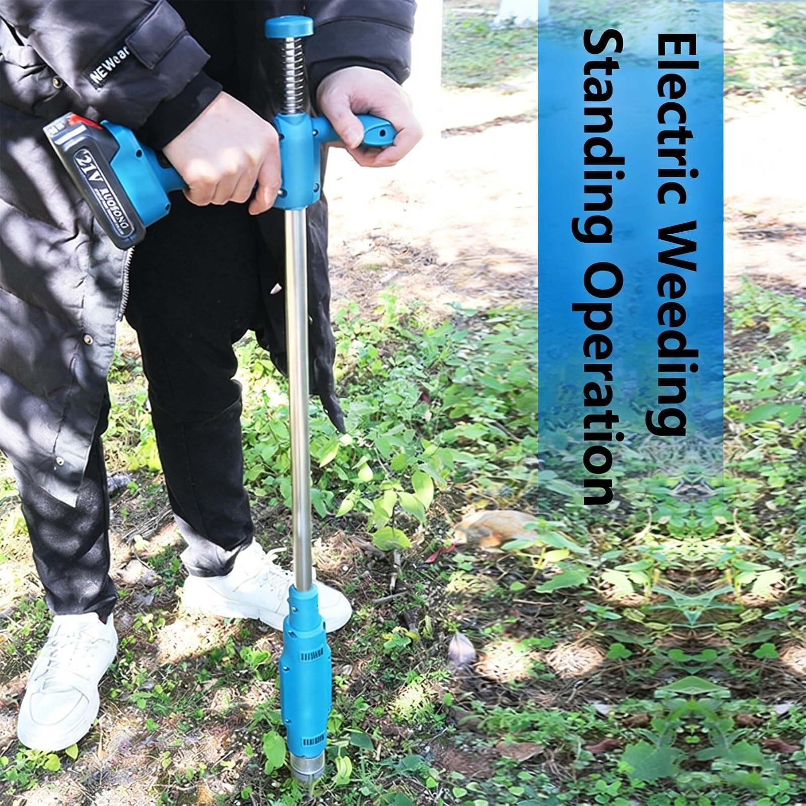 Kabelloses elektrisches Unkrautstecher-Werkzeug, Stand-up-Unkrautjäter | 3-Klauen-Wurzelentferner mit 2 Batterien, Unkrautjätgerät mit langem Griff für Rasen, Hof, Garten(5 knots)
