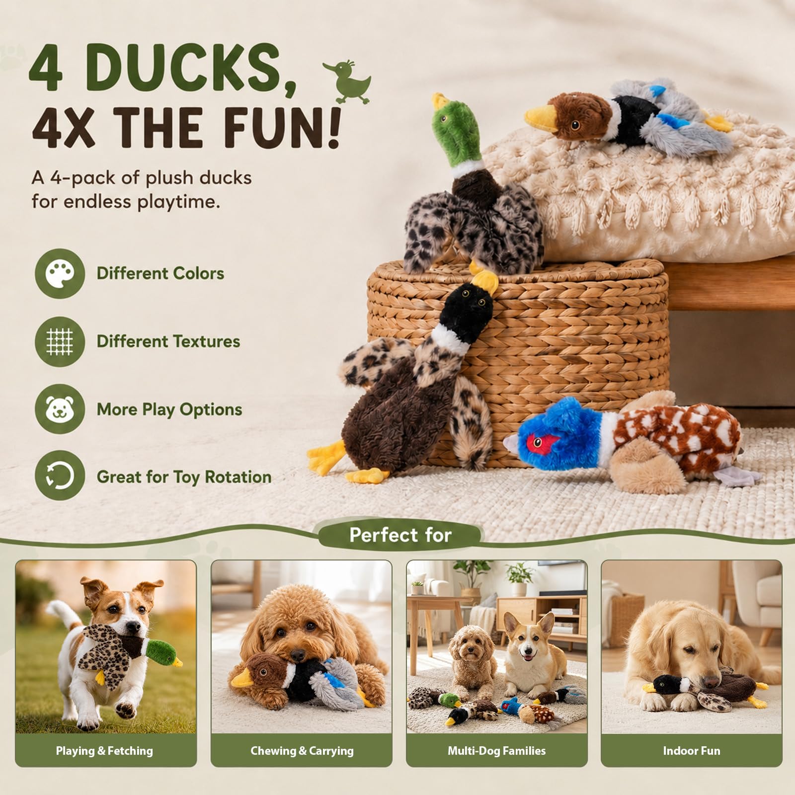 Interaktives Huhn-Gans Stockente Duck Mates Hundespielzeug mit knisternder und quietschender Bereicherung für kleine und mittelgroße Rassen, Welpen oder Hunde, niedlich und plüschig