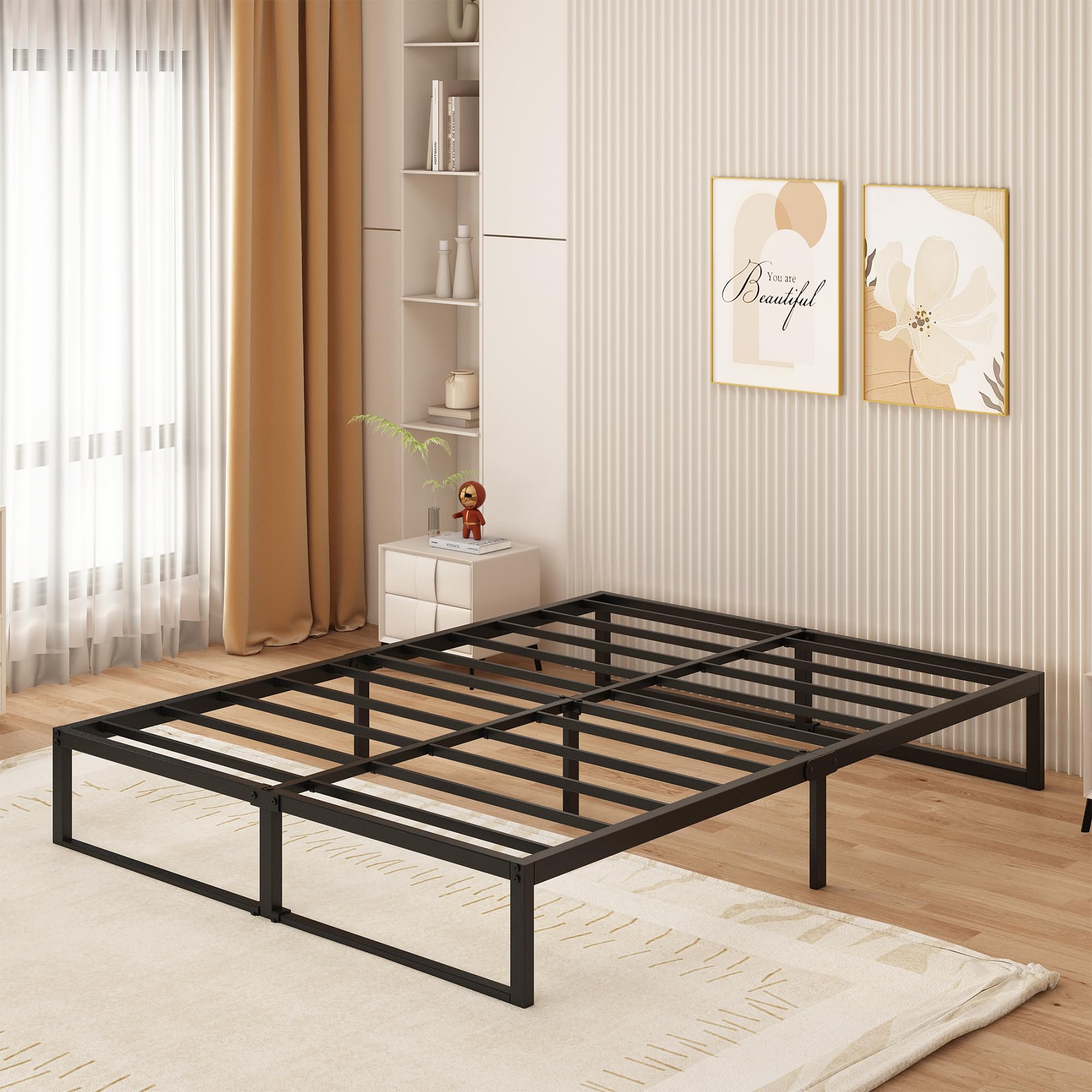 Yicensen Struttura Letto Matrimoniale 160x190 cm, Struttura Letto in Metallo, Supporto Solido, Facile da Montare, Design Silenzioso, Stile Moderno e Minimalista, Altezza 30 cm, Nero