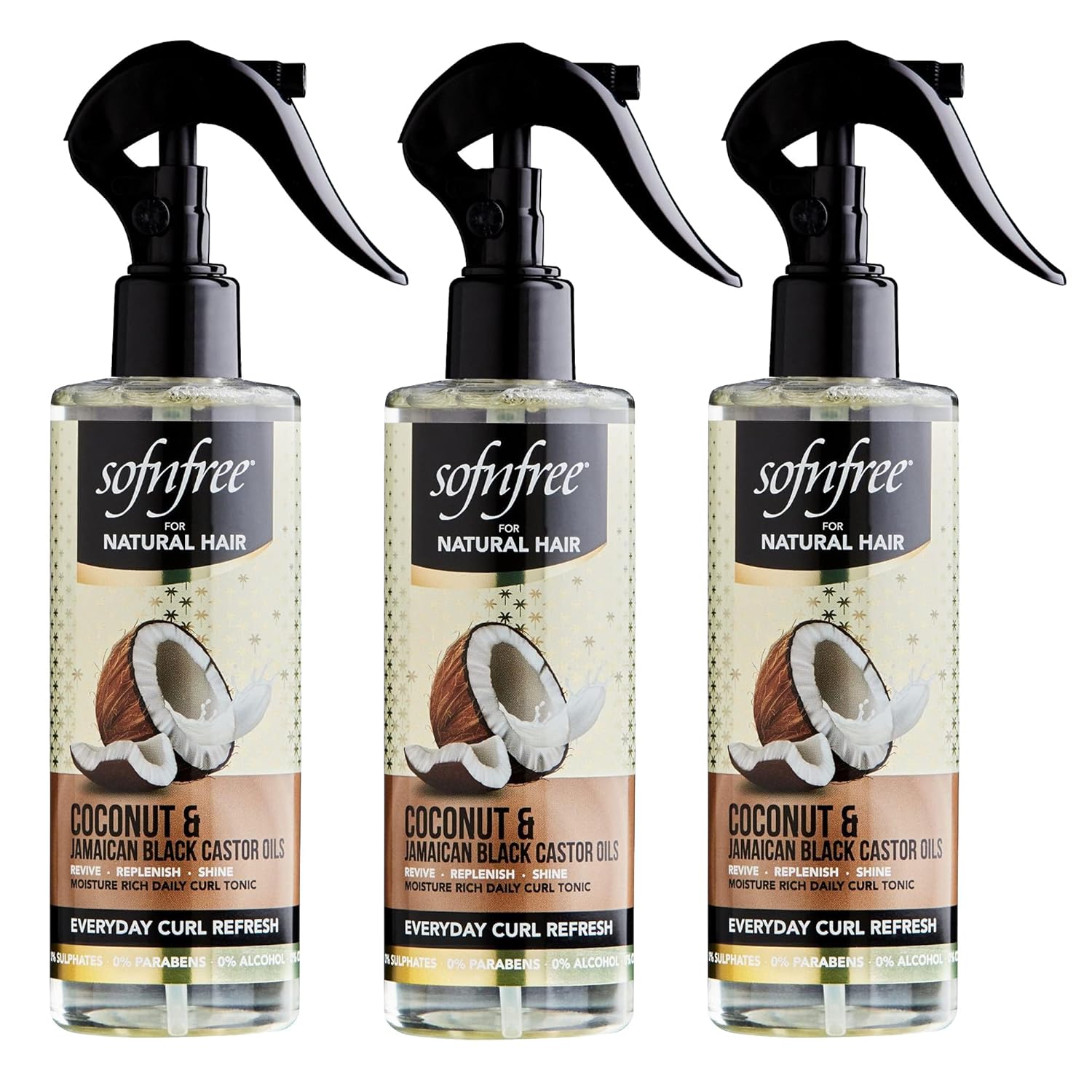Sofn'free - Spray refrescante de aceite de ricino negro de coco y jamaicano  Volumizador e hidratante diario para peinar cabello seco, rizado o