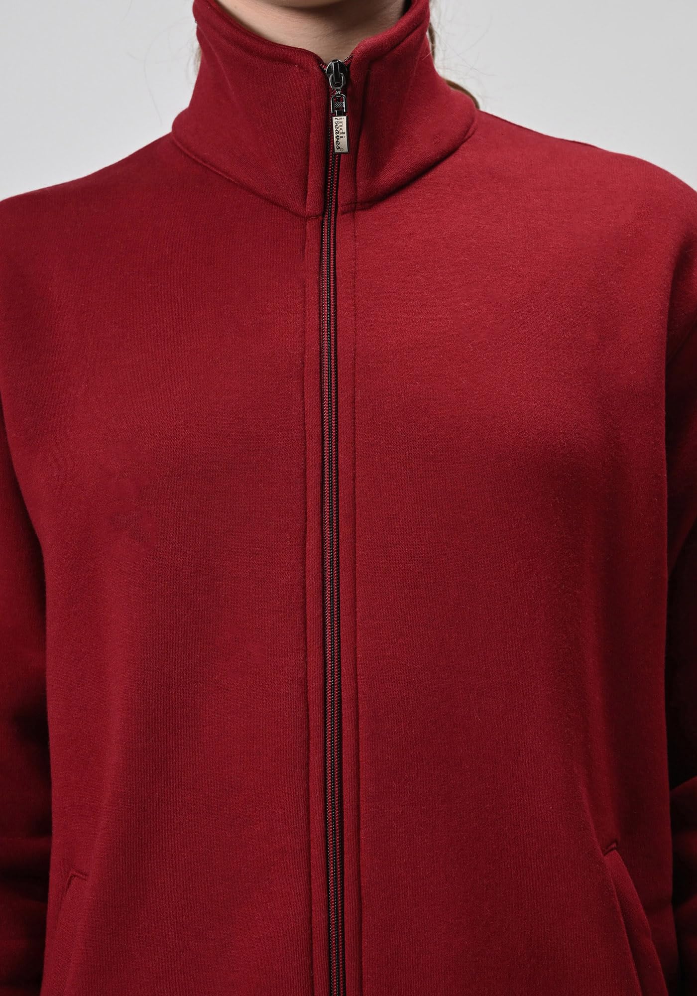 Women Solid Fleece Warm Zipper Open Jacket for Winter (Pack of 1) Maroon 4