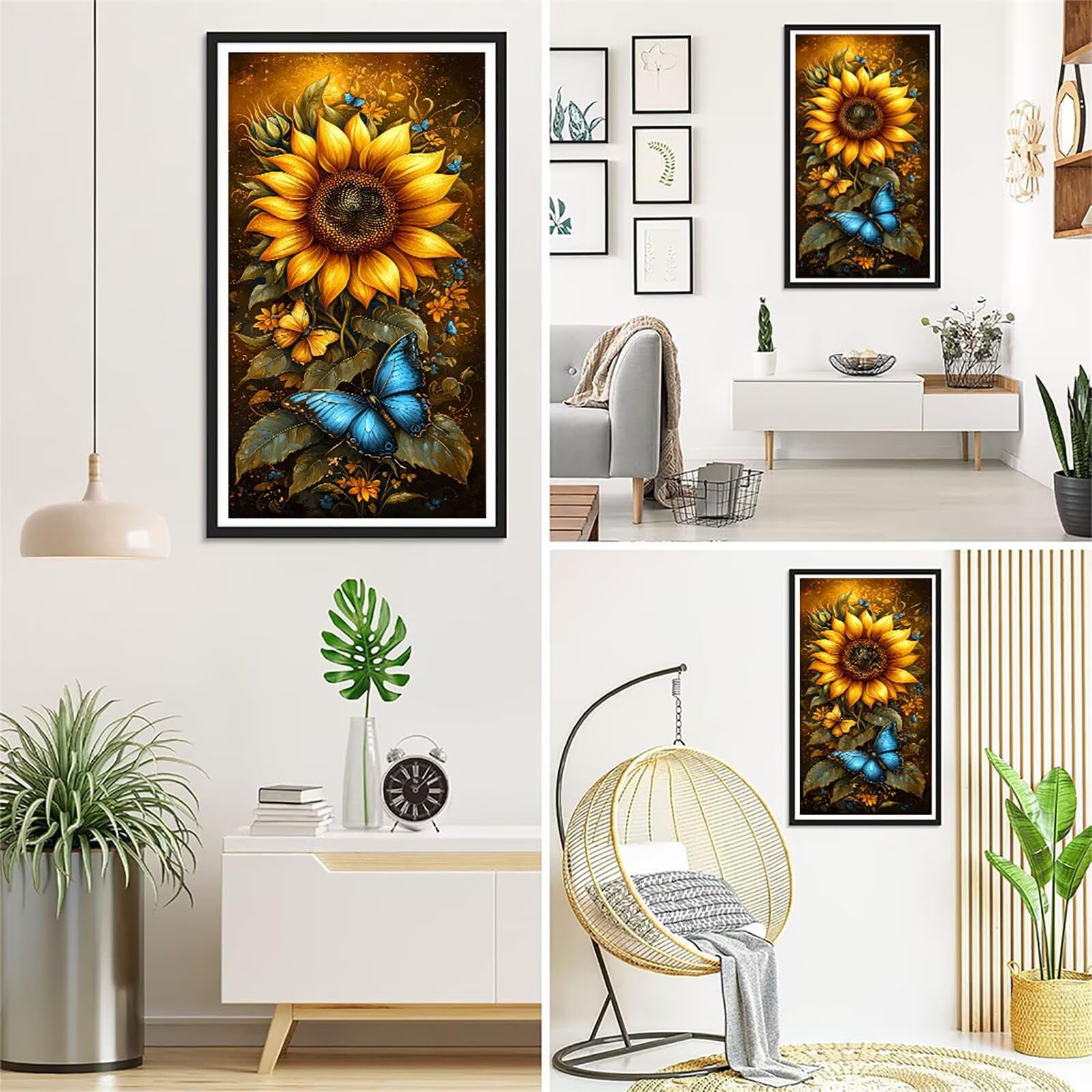 Zestaw do malowania diamentami 5D Słonecznik Butterfly DIY Diament Malarstwo, Nowoczesny Haft Krzyżowy, Kreatywny Prezent Artystyczny, Kompletny Zestaw Haftów Początkujących, Dekoracja ścienna 70 x