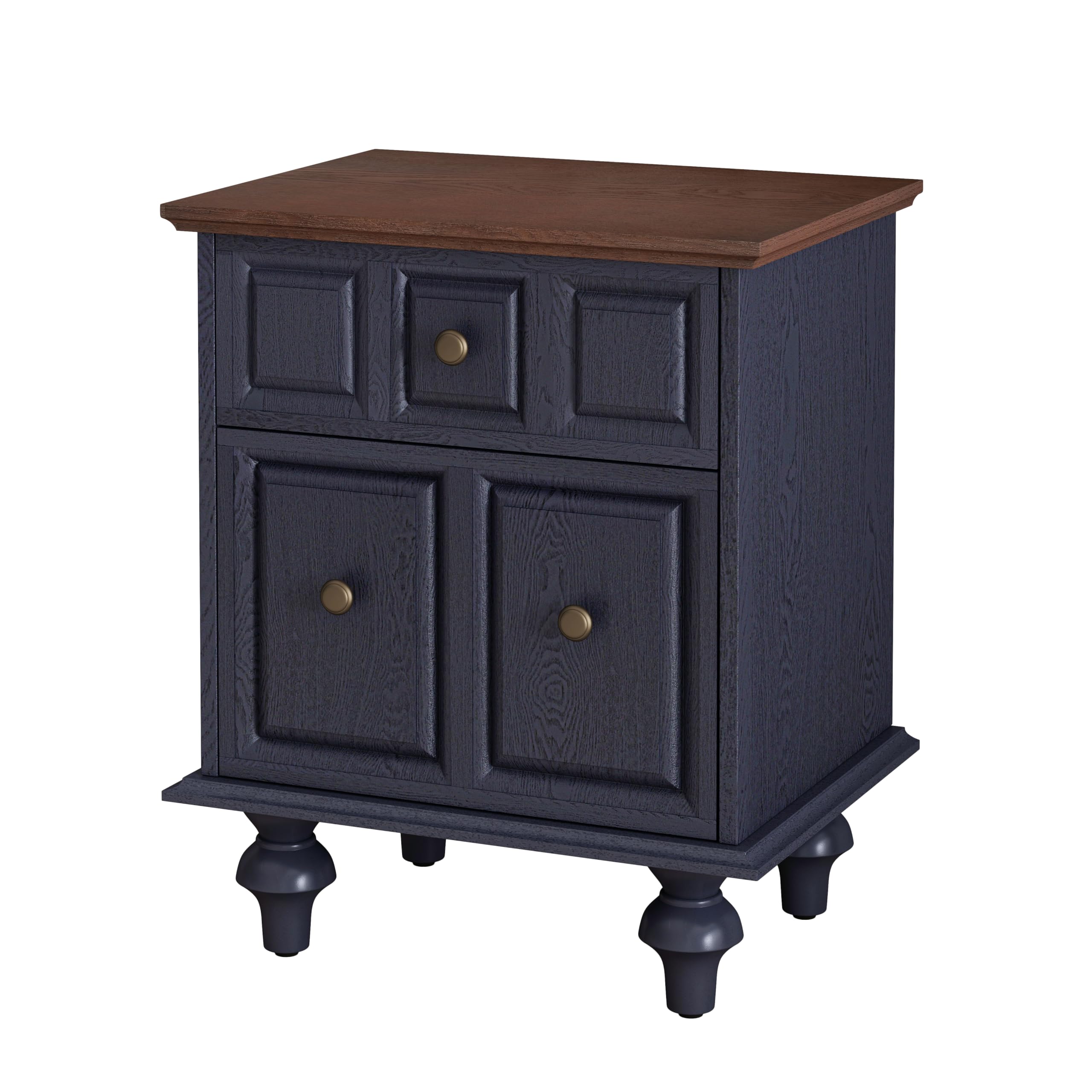 Table de chevet vintage avec 2 tiroirs de rangement et pieds colonnes classiques