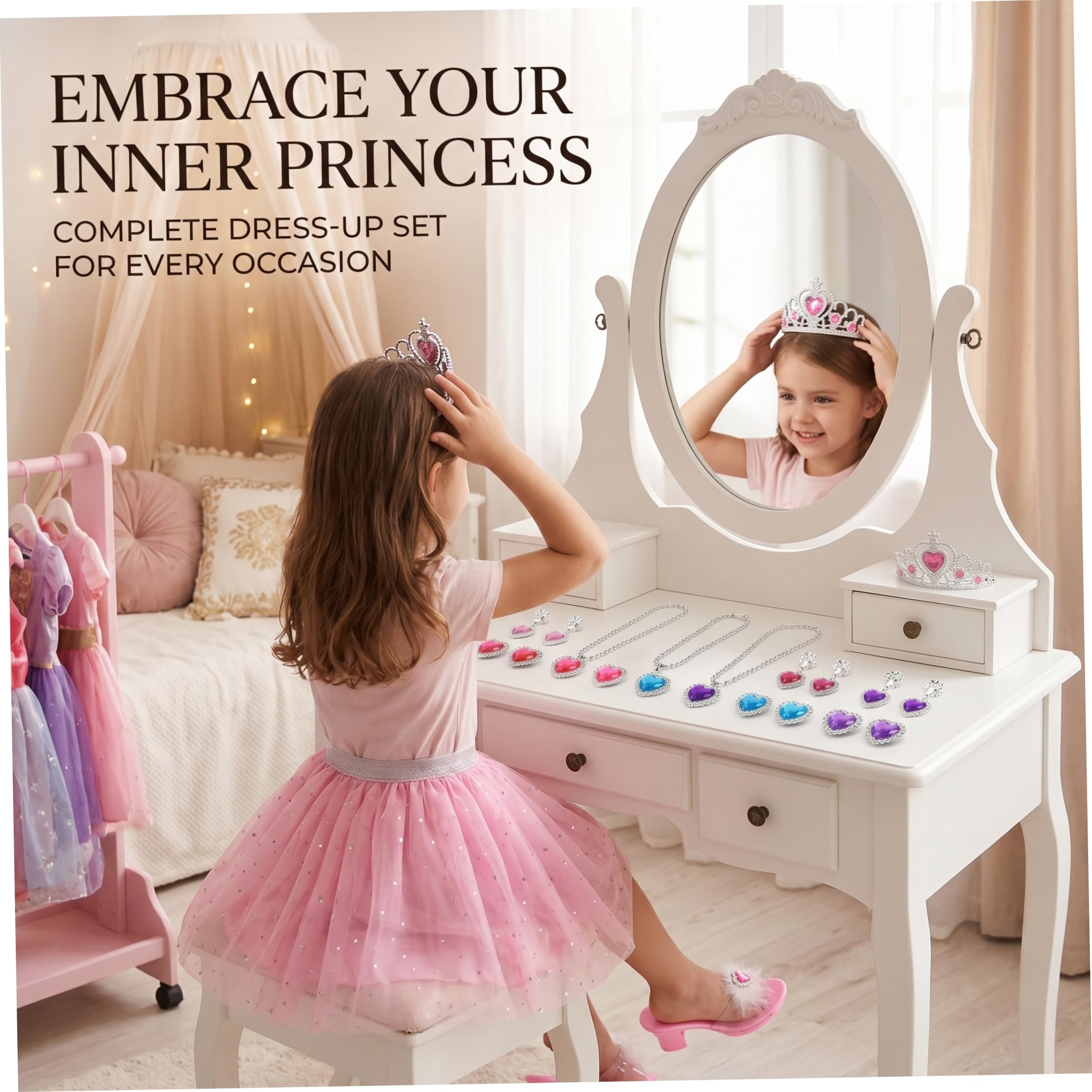 Disfraces para niñas, 3 Juegos de Disfraces para niñas - Princesa, Zapatos y Accesorios de joyería - Cumpleaños de Navidad para de 3 a 6 años