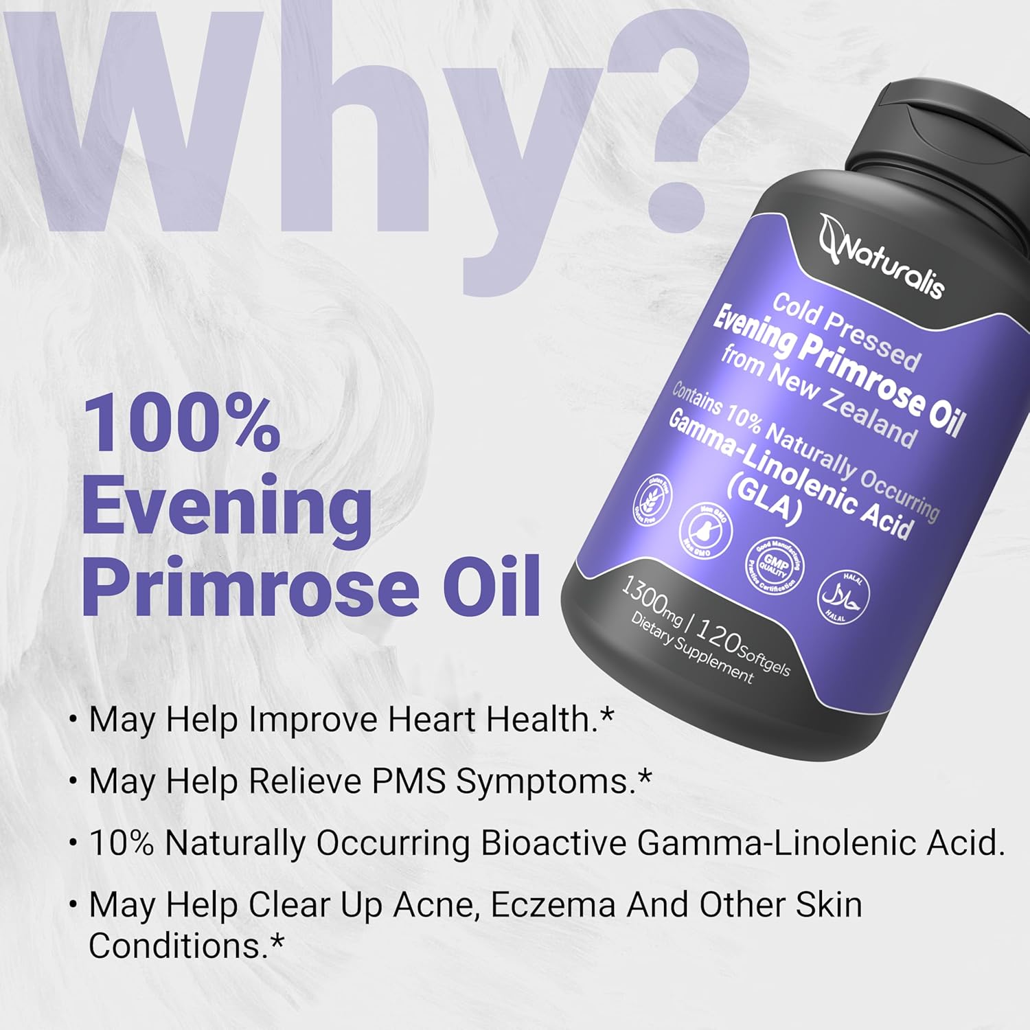 Naturalis Evening Primrose Oil (1300mg) | 100% Natural from New Zealand | Non-GMO, Soy & Gluten Free, Zero Filler | 120 Softgels - Image 4