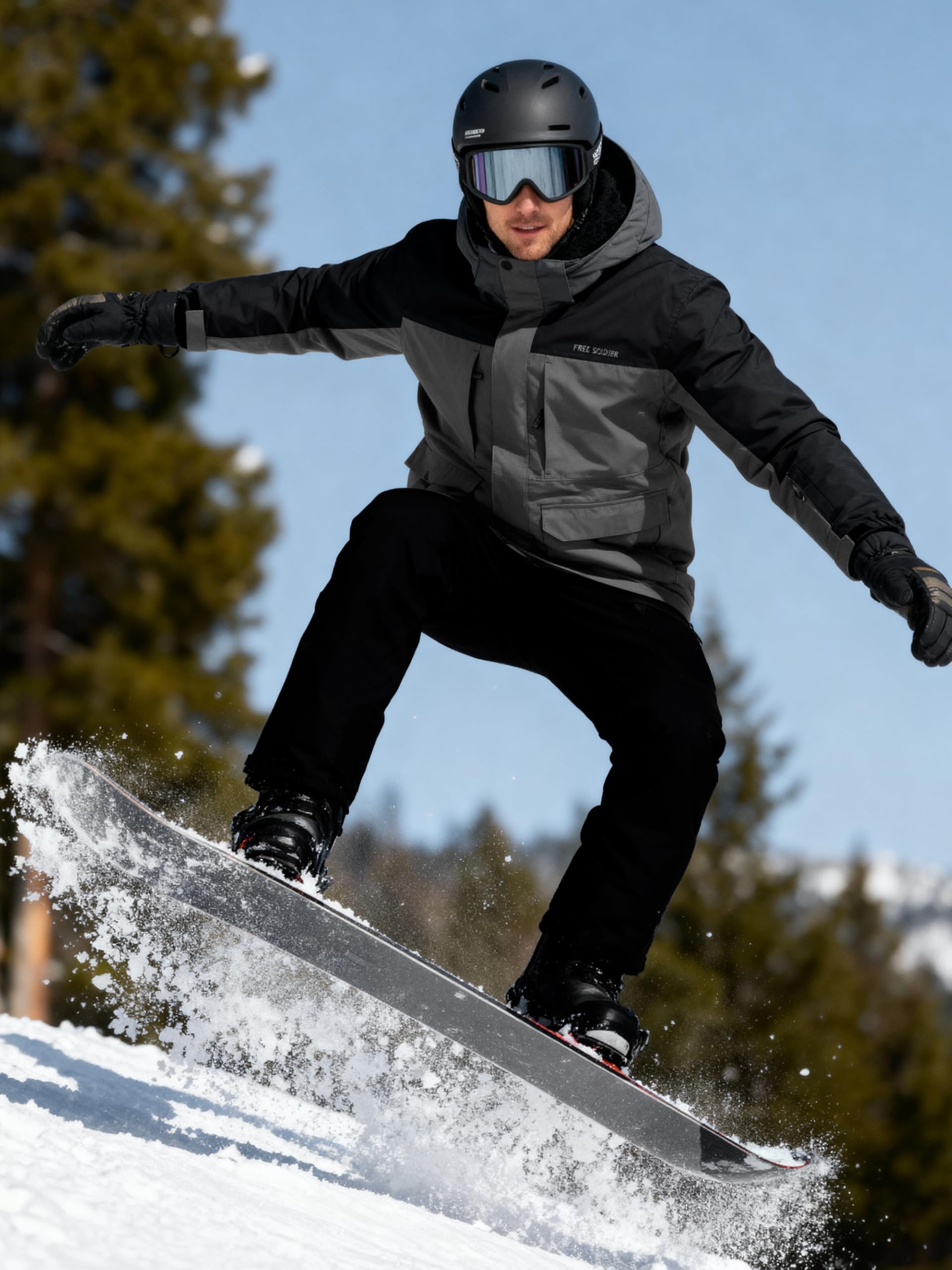 FREE SOLDIER Chaqueta de esquí impermeable para hombre con forro polar cálido cuello de nieve de invierno con capucha y costuras totalmente selladas
