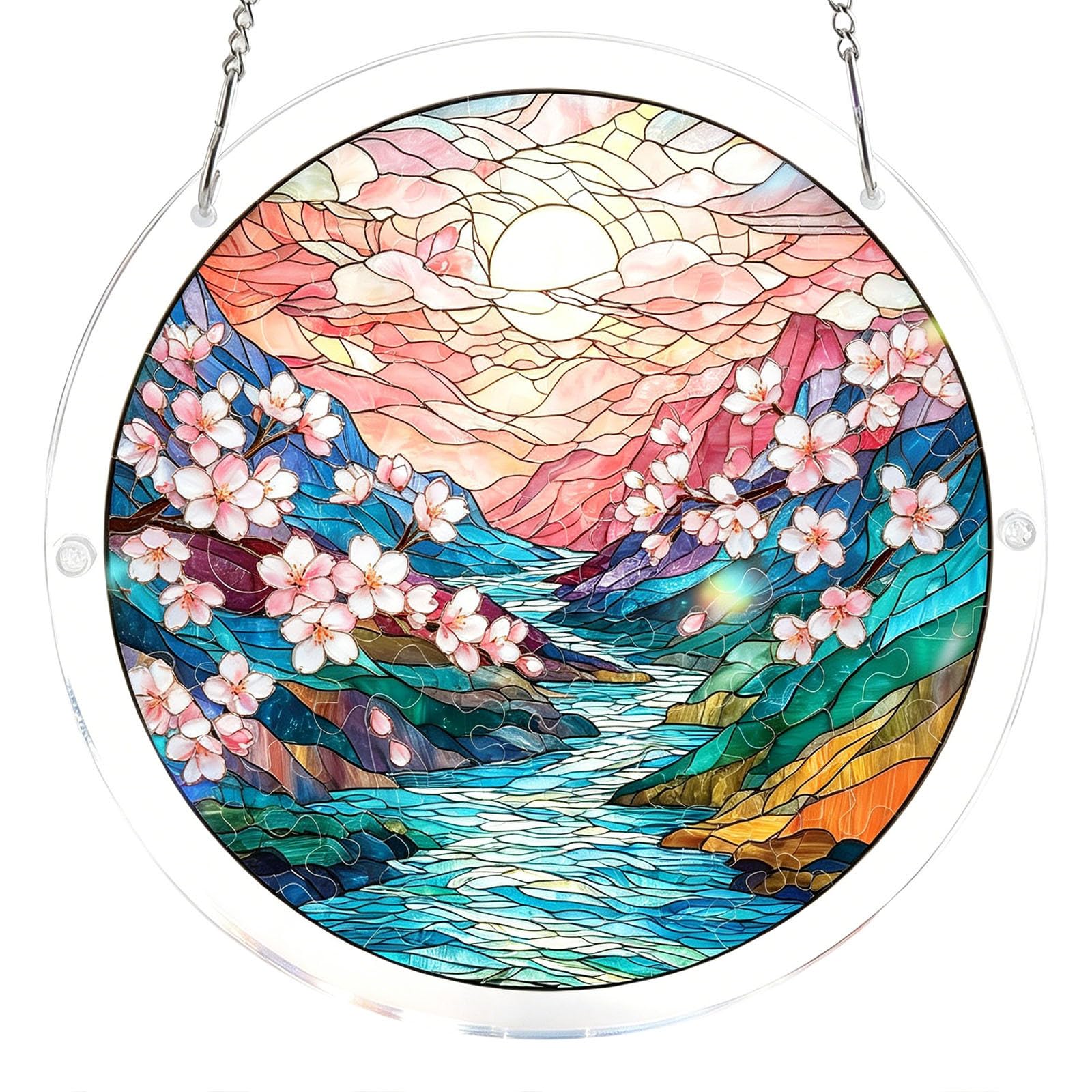 Sun Acrylic Catcher Puzzles, Tree of Radiant Glass Puzzle, Sun Acrylic Catcher Puzzles for Doors Garden, Mother's Day Christmas Birthday Gifts for Women Men (Color-P)