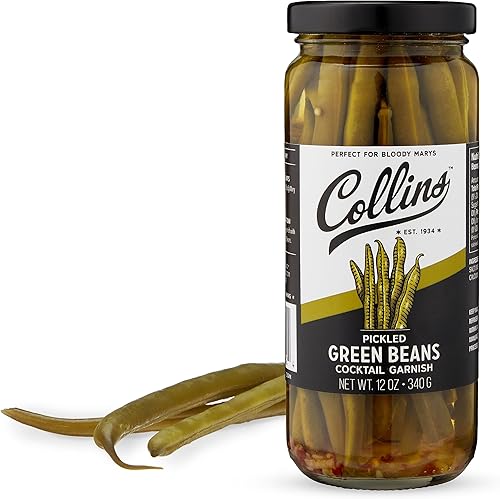 Collins Gourmet - Frijoles verdes en escabeche para cócteles, judías verdes crujientes picantes, guarnición de condimentos prémium para cócteles