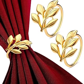 20Pcs Gold Napkin Rings Set - Leaf Napkin Rings for Wedding Decorations Napkins Rings Fiesta Dinner Napkins Gold Fall Napkin Rings - Metal Napkin Holders for Cloth Napkins Autumn Easter Napkin Rings