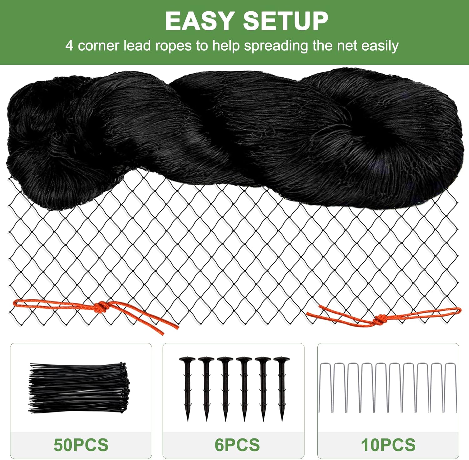Bird Netting, Garden Netting with 3/4” Mesh Net as Poultry Netting for Chicken Coop, Heavy Duty Nylon Netting for Garden Protection, Fruit Tree Netting for Orchard Against Squirrels, Deer