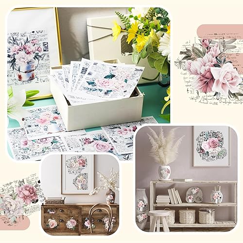 Miniatura 2 de BBTO 12 hojas de calcomanías de transferencia para manualidades y muebles, calcomanías de transferencia para madera, papel de bricolaje, decoración