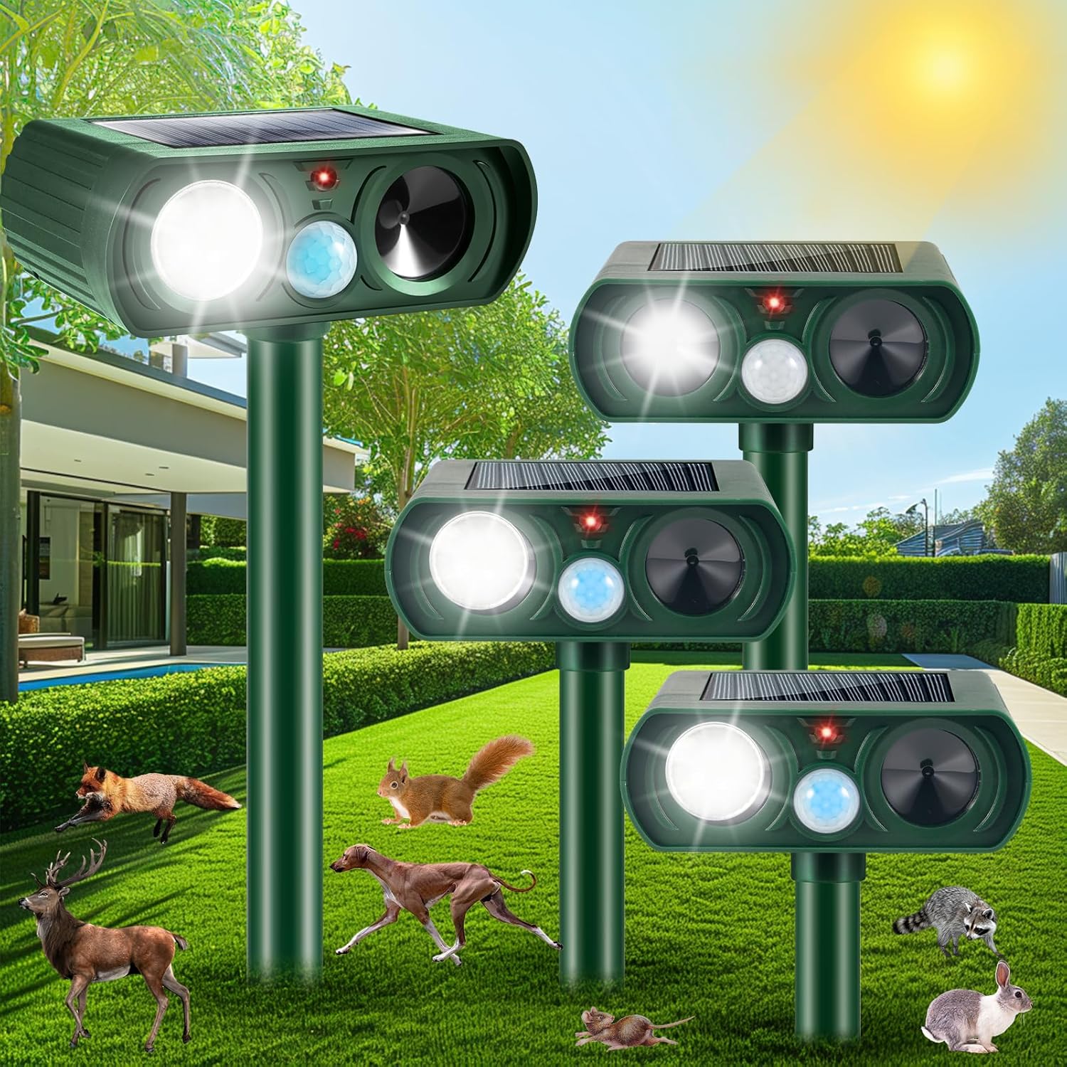 2024 Upgraded Solar Animal Repeller with Motion Sensor Ultrasonic Cat Repellent Outdoor Solar Deer Repellent Devices Coyote Deterrent to Repel Raccoon Rabbit Squirrel Skunk Repellent for Yard (4)