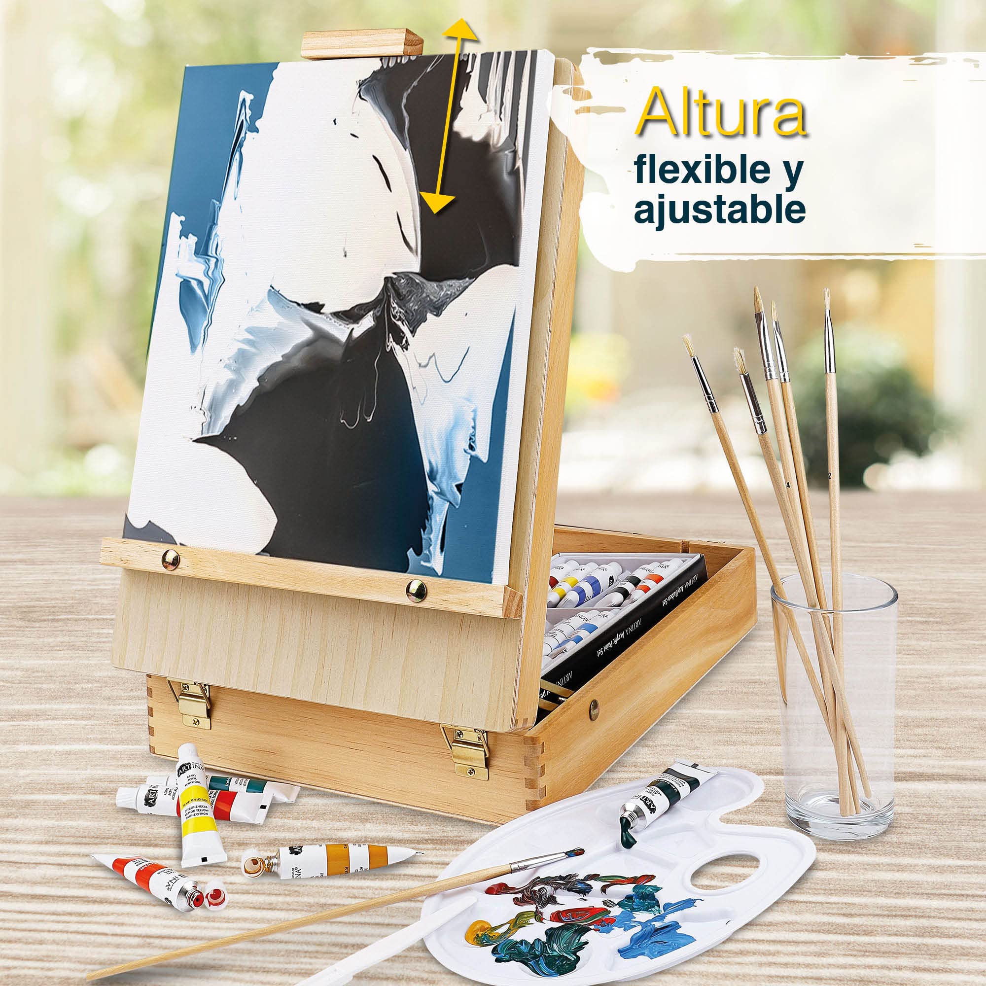 Artina Kit de Pintura con Maletín Caballete Pintura Niños de Madera – Set Pinturas Acrílicas 28 Piezas con 18 Colores, Lienzo, Pinceles y Paleta – Maletin Pinturas Regalo di Natale – Florenz