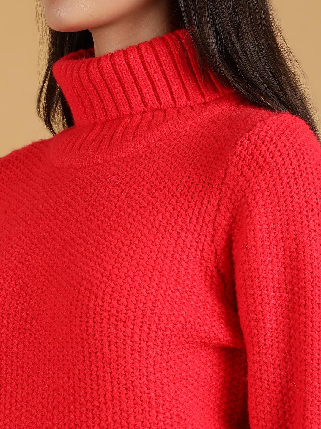 KOTTY Damski sweter z dzianiny z golfem, elegancki, dopasowany krój, zimowy sweter z solidnym wzorem