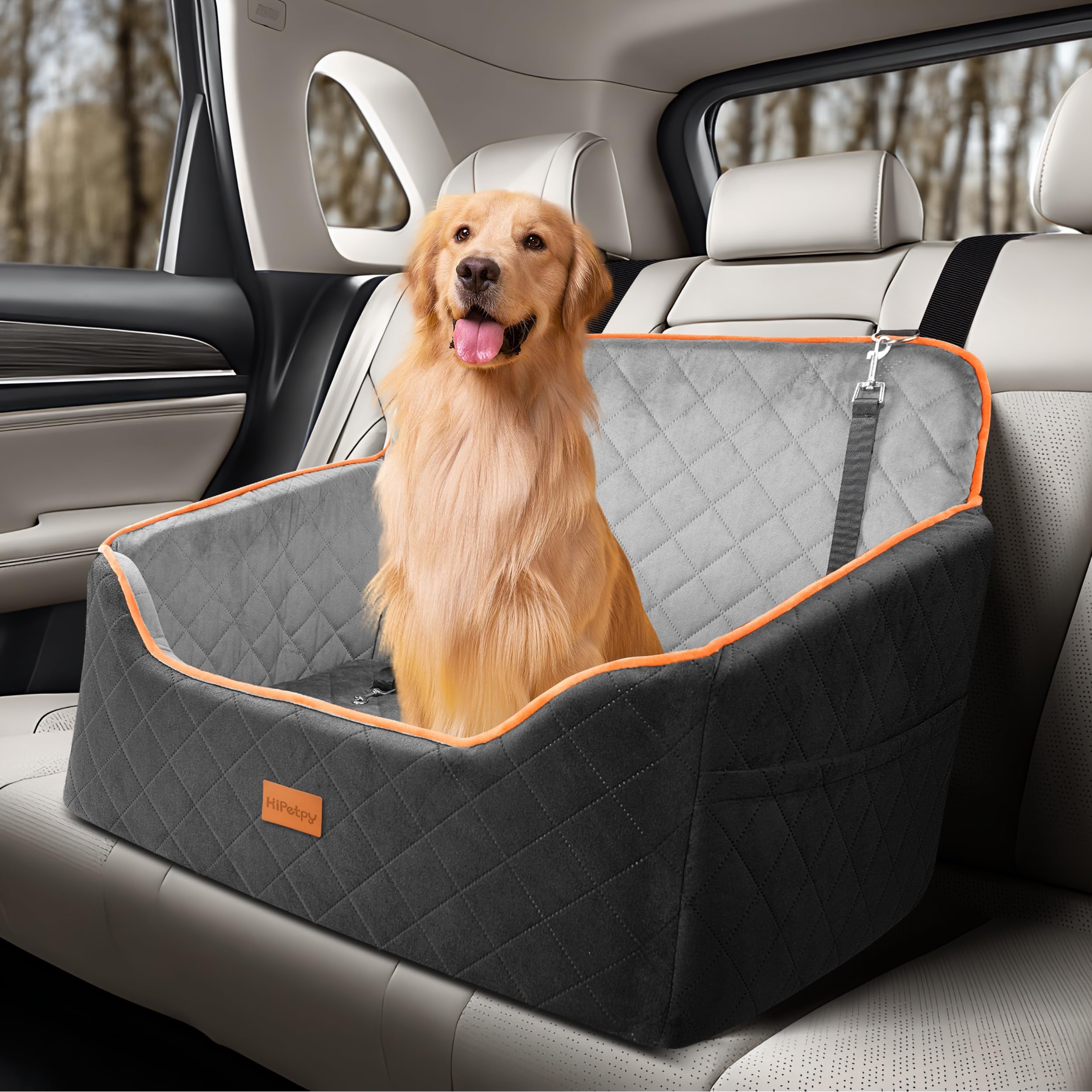 Dog Car Seat for Small Dog with Washable Mat, Memory Foam Booster Seat for Dogs Under 55lb, Elevated Pet Seat with Pockets, Anti-Slip Bed for Car, Perfect for Back Seats & Trunk with 2 Safety Leashes