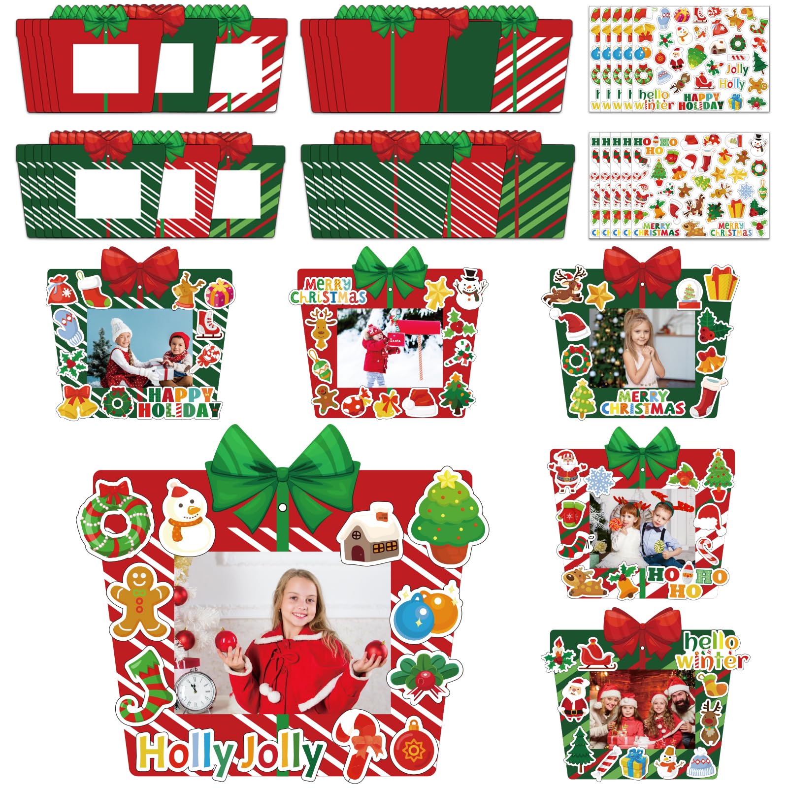 Kepeel 30 Packs Christmas DIY Picture Frames Craft Kit for Kids, Xmas Present Box Photo Frames Ornaments for Christmas Tree Party Decorations Favor Winter Art Gift Classroom School Home Activities