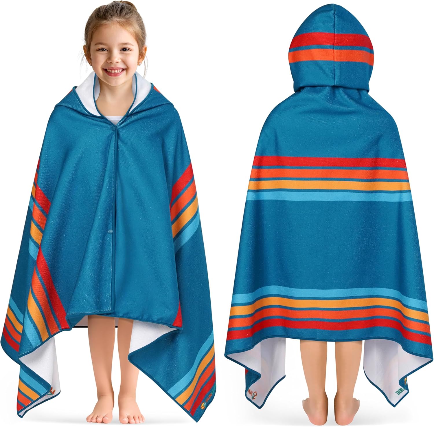 SUN CUBE Kids Hooded Towel, Absorbent Quick Dry Beach Bath Towel, Swim Surf Poncho Wrap Shower, Pool, Bath, Boys, Girls, Large 30x60 inch, Age 3-9 Years, Sunset Blue