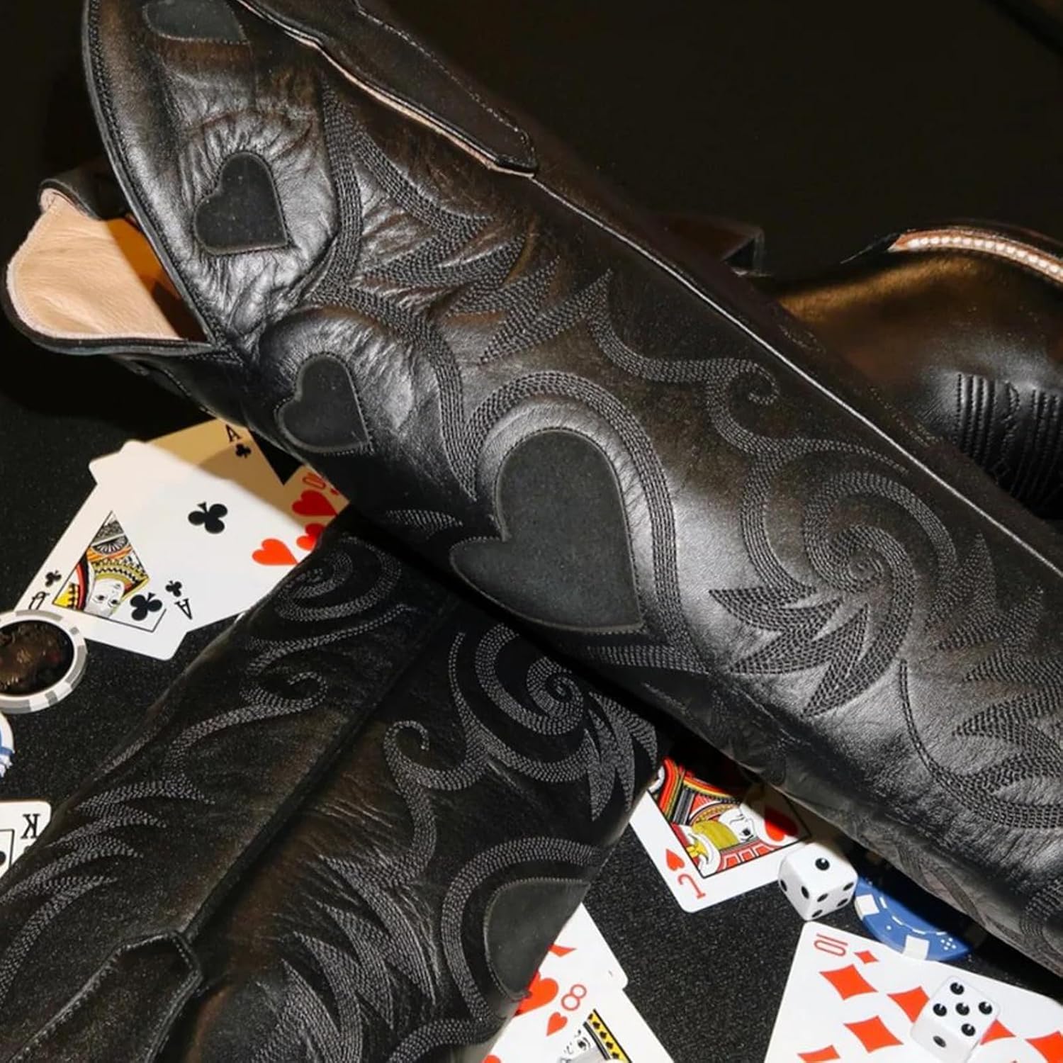 Cowboy Boots for Women Wide Calf Round Toe Chunky Stacked Heel Knee High Cowgirl Boot Heart Pattern Classic Embroidered Tall Western Booties Pull on - Image 4