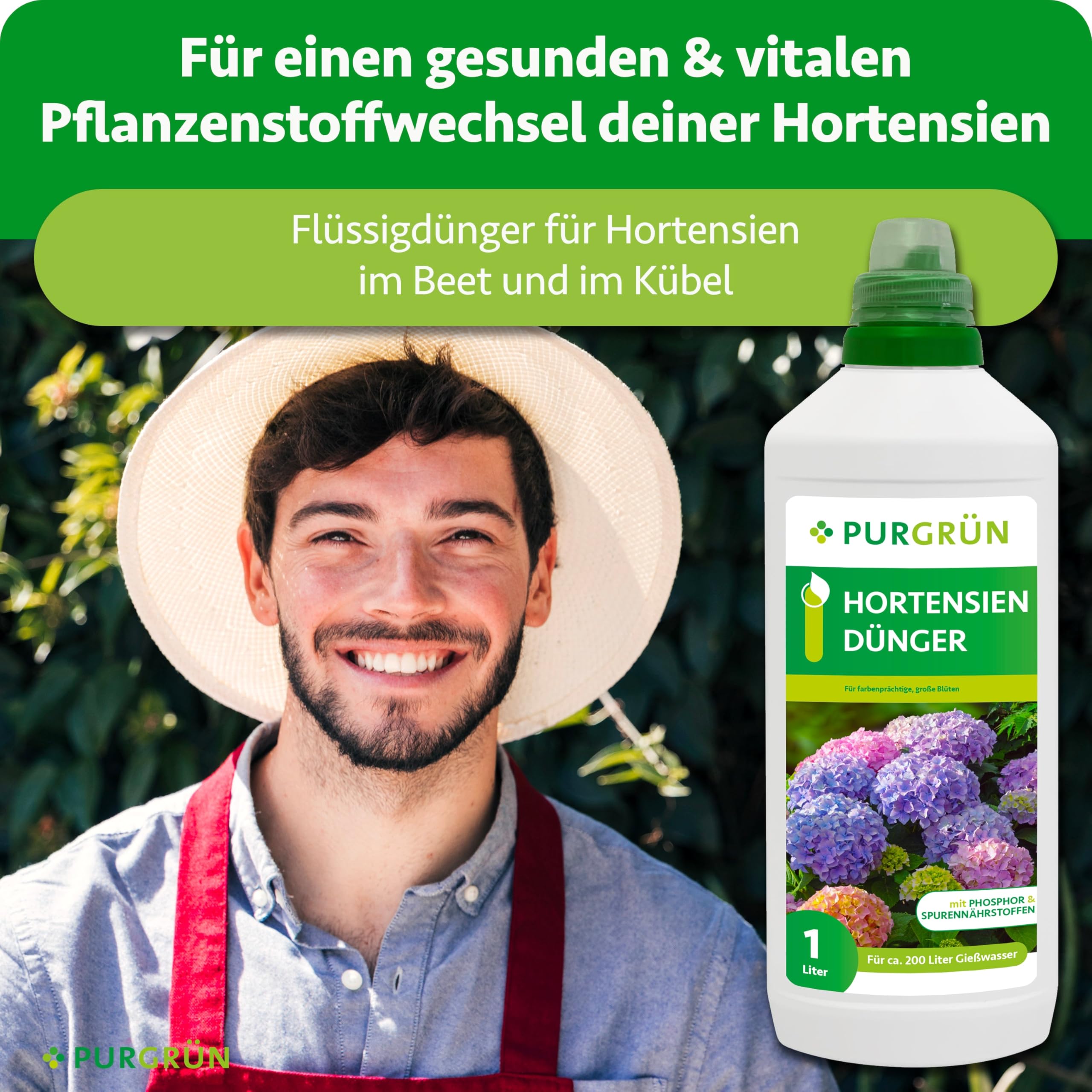 Hortensiendünger 1 Liter – Wirkt schnell & zuverlässig – Wunderelixier für Farbexplosion & Vitalität – Gesundes Wachstum dank Spurennährstoffen – Premium-Blumendünger für 200 Liter Wasser