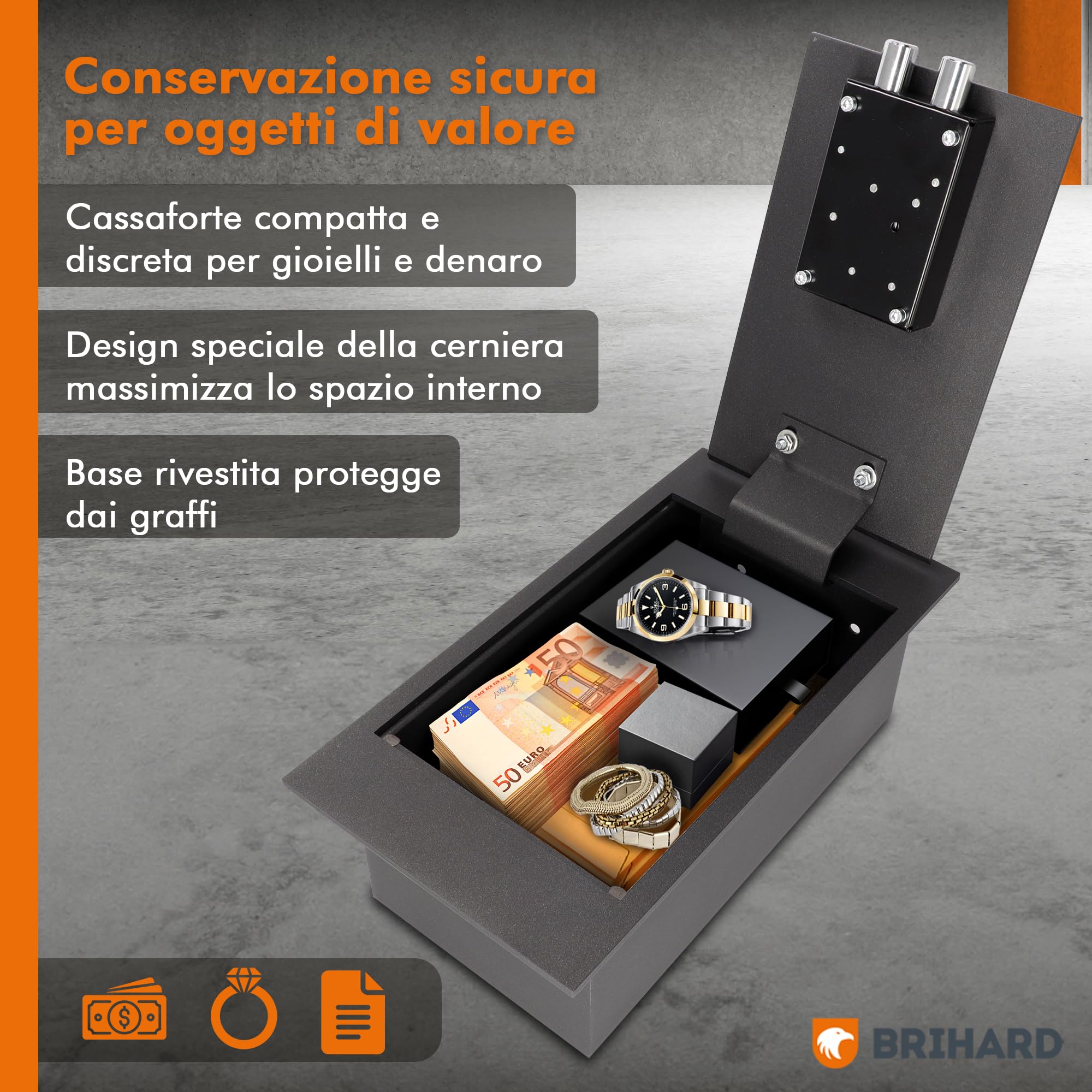 Cassaforte Con Serratura a Chiave - a Pavimento 39x21x13cm - Per Casa - 6.7L Cassetta Di Sicurezza