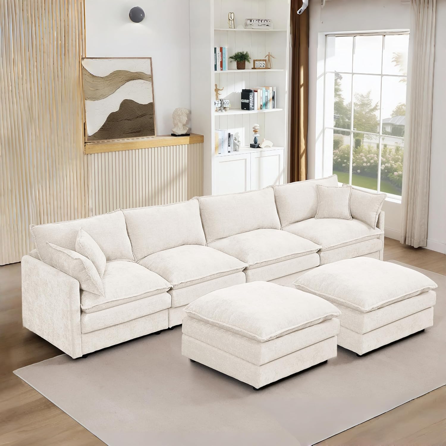 Eafurn 130.71" Oversized Reversible Modular Sectional Sofa Couch with 2 Ottomans - Deep Seat Chenille Modern U Shaped Sofa with Thickness Cushions and Pillows for Living Room, Bedroom | Deep Seat, Easy Assembly, 2-layer Cushions, DIY Combination