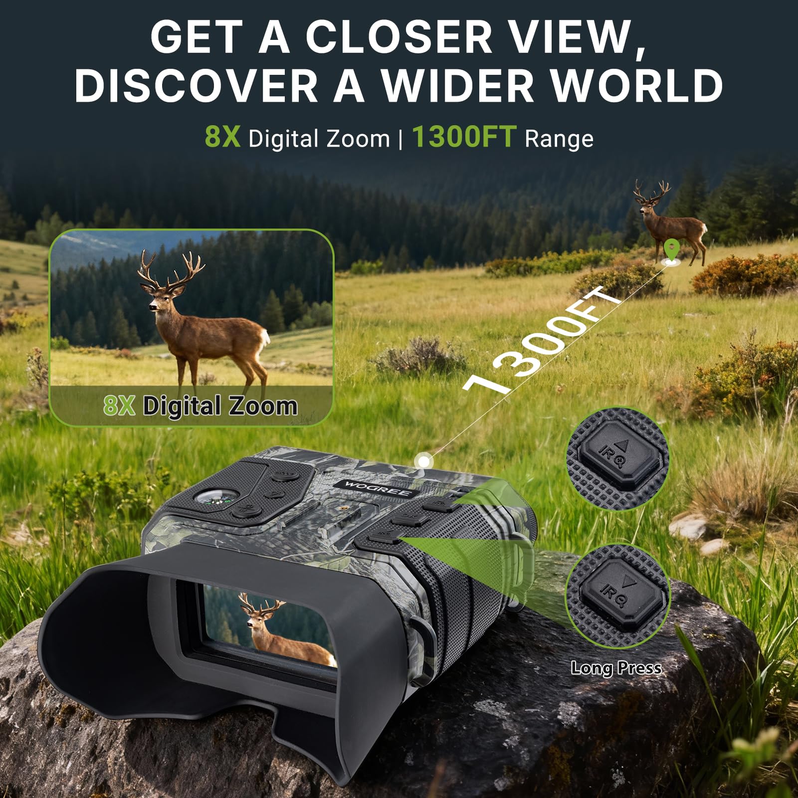 Night Vision Goggles, 4K Night Vision Binoculars for Adults, 36MP, 1300FT Range,8X Digital Zoom, Flashlight & Compass, 5000mAh Battery, Infrared Vision, 32GB Card, for Camping & Security