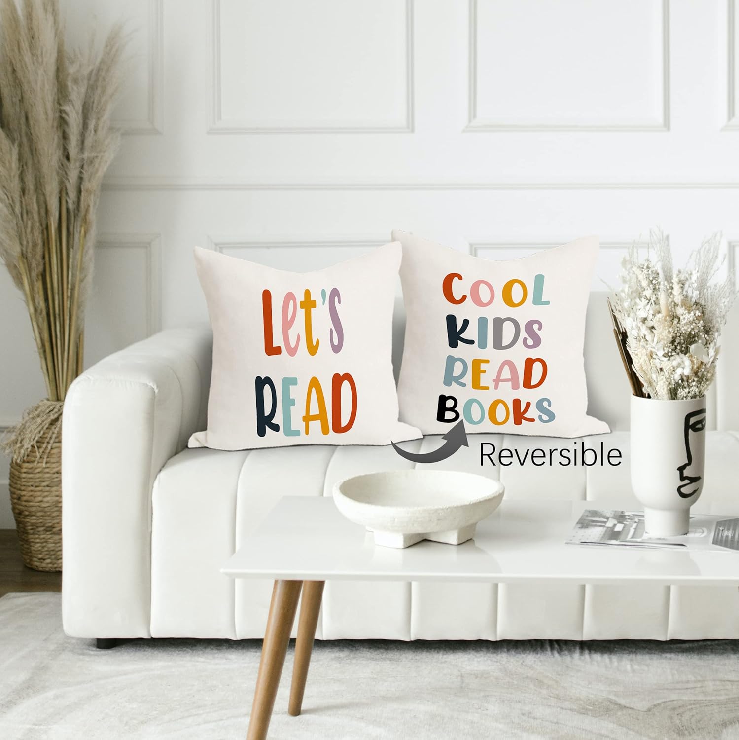Rusenbao Reading Throw Pillow Covers 18×18, Reading Corner for Kids, Classroom Bed Decorative Pillows Covers, Let's Read Cool Kids Read Books, Decor for Kids Room Playroom - Image 3