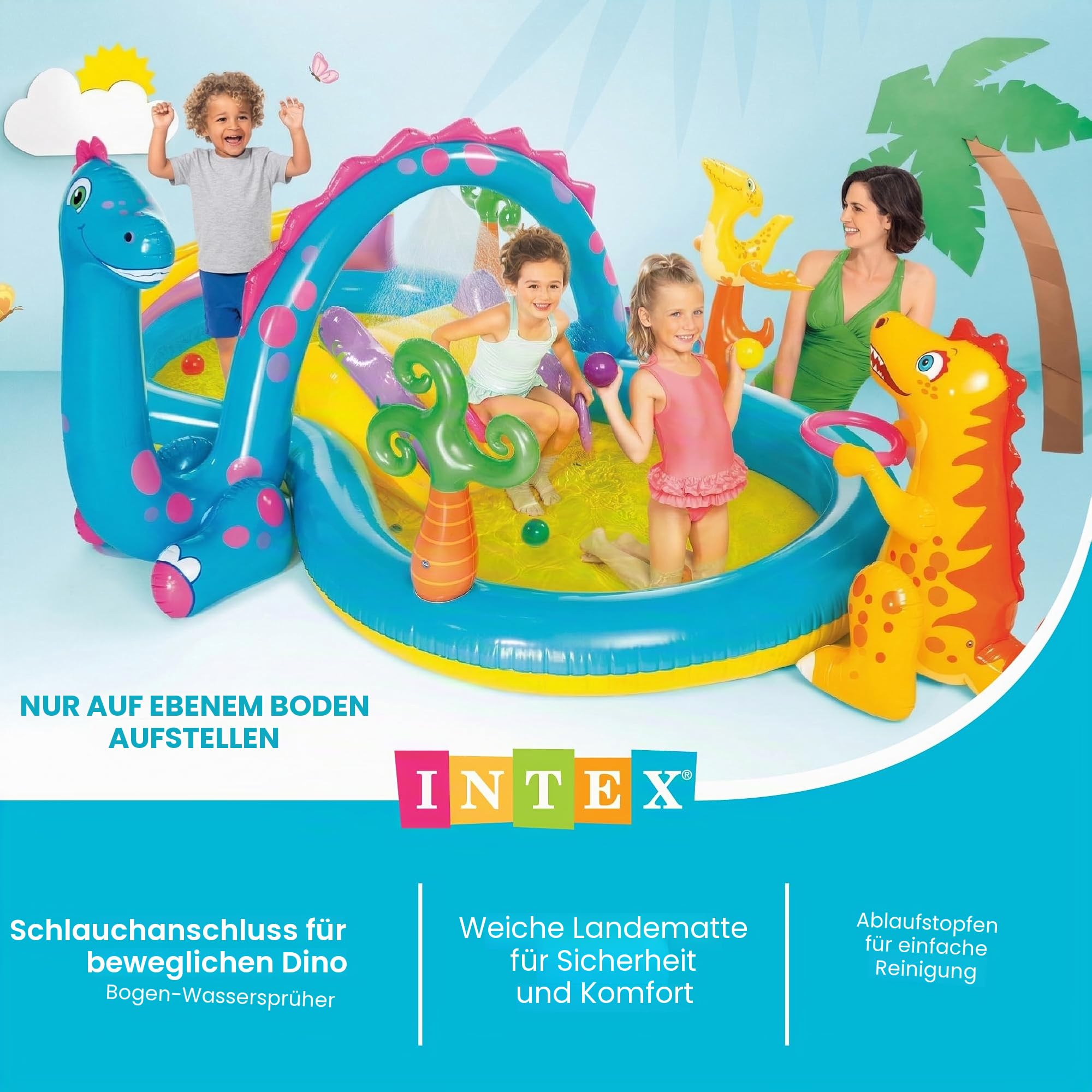 Intex 57135EP - Aufblasbares Wasserspielcenter Dinoland, 131 x 90 x 44 Zoll