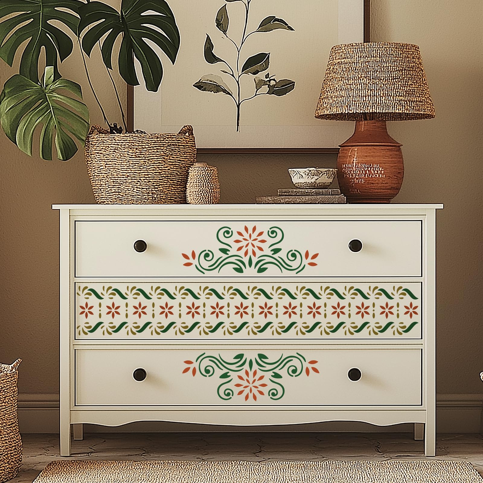beinkmake 15Pcs Flower Border Stencil Indian Inlay Furniture Stencils Reusable DIY Art and Craft Painting Templates for Wood Fabric Canvas Paper Wall Home Decor 4.7x12 Inch - Image 4