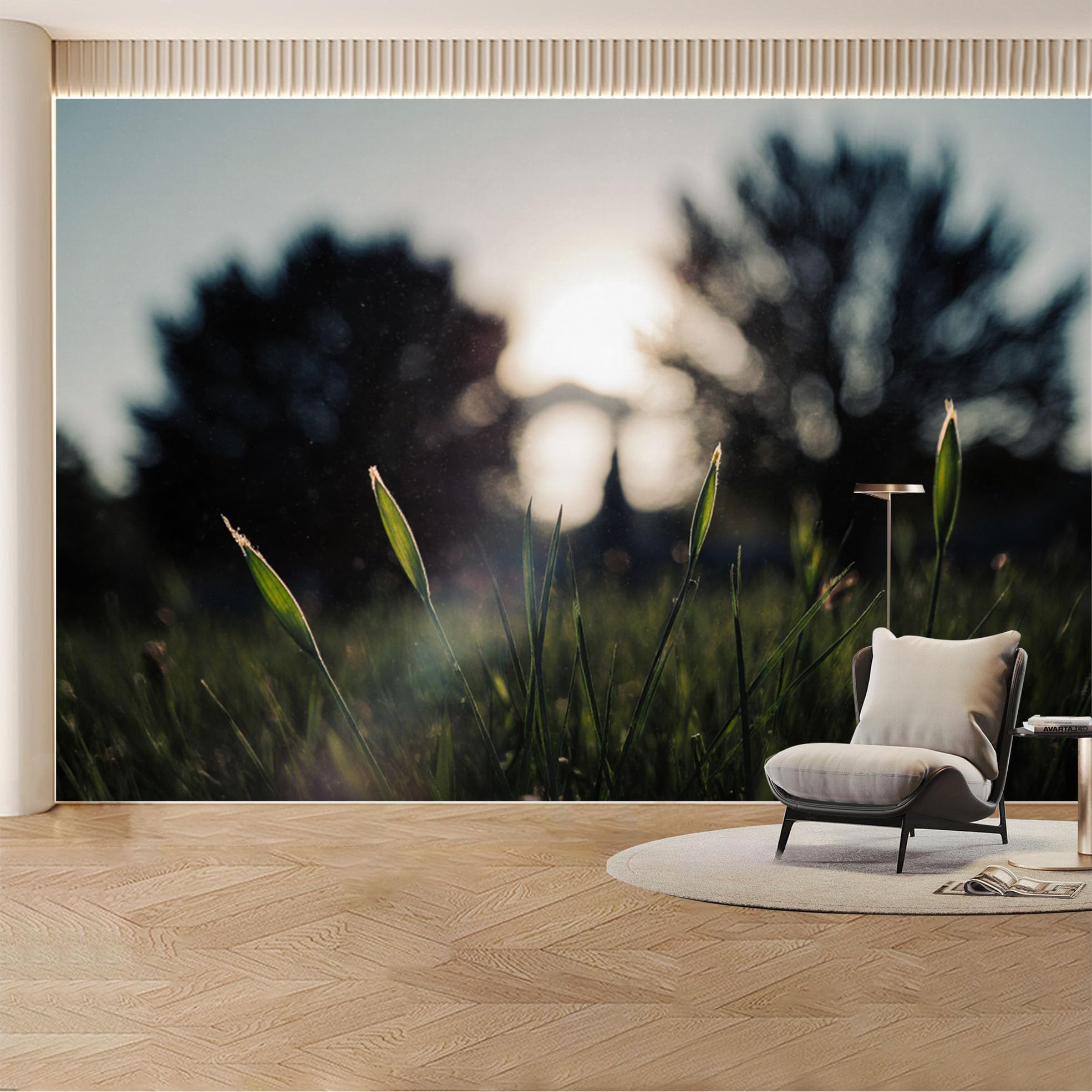 Custom Wall Mural Wallpaper Meadow Sunset Landscape Nature Wall Decor Large Wall Art Misty Minimalist Removable SelfAdhesive Large Photo for Living Room， Bedroom， Office