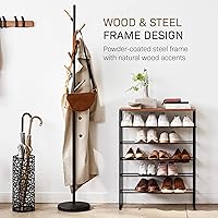 Vista 8 de Yamazaki Inicio Perchero independiente con ganchos de madera, ahorro de espacio de acero talla única negro