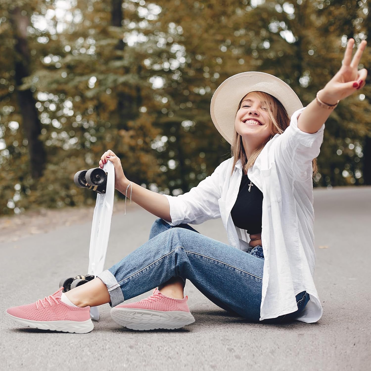 WCIDFY Women's Slip On Running Shoes Lightweight Tennis Shoes Breathable Mesh Walking Sneakers for Work Shopping Travel Pink 8.5 - Image 2