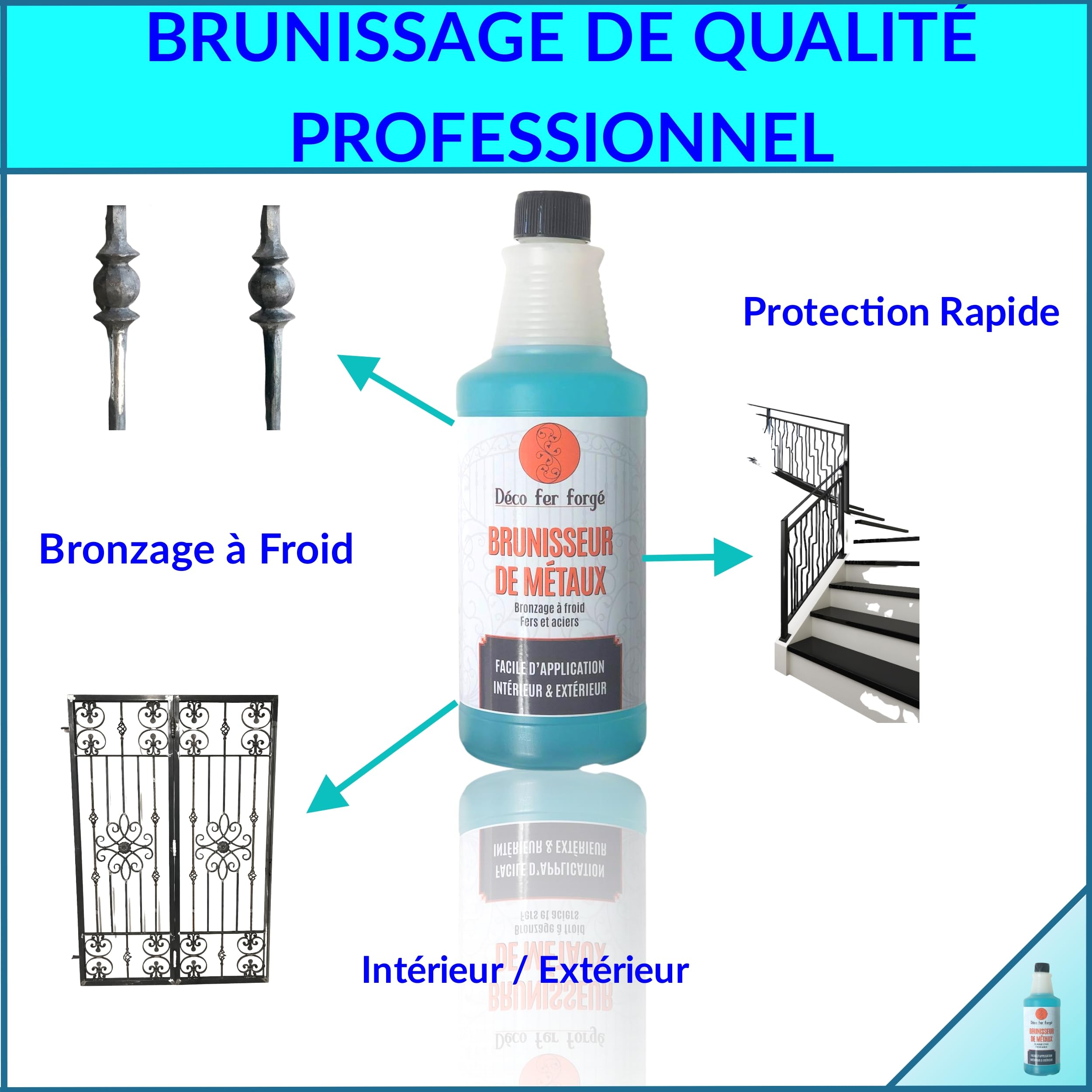 DECO FER FORGE : Brunisseur Métaux ultra efficace – Noir durable pour Fer Acier Laiton Bronze Cuivre – 25 cl de liquide concentré à froid –Made in France- Entretien Rapide Résultat Puissant et Net.