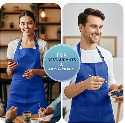 Miniatura 6 de Utopia Kitchen Paquete de 4 delantales ajustables con 2 bolsillos, resistente al agua y al aceite, delantal de chef de cocina para mujeres y hombres