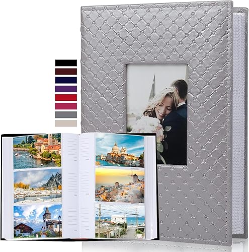 Miniatura 10 de RECUTMS - Álbum de fotos 4x6 con 300 bolsillos, forro de cuero negro de primera calidad, álbum pequeño familiar, para memorias de tu bebé, niño,