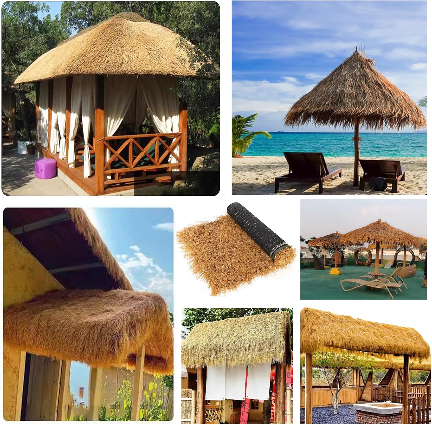 Thick Artificial Thatch Roofing for Tiki Bar Synthetic Thatch Roofing Roll Fireproof for Garden Patio Pool Beach Hawaiian Party(Size:1x20m(3.3ftx65.6ft),Color:Yellow)