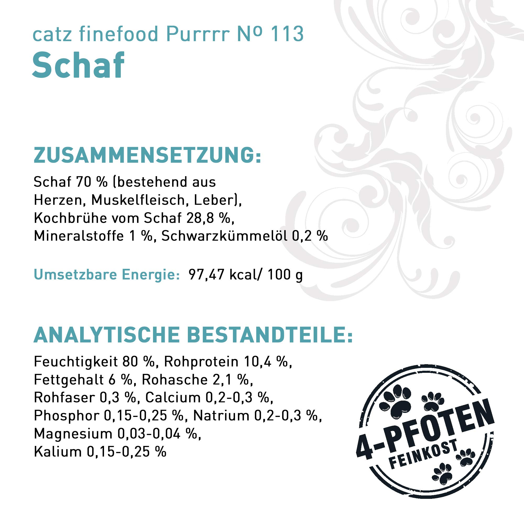 catz finefood Purrrr Schaf Monoprotein Katzenfutter nass N° 113, für ernährungssensible Katzen, 70% Fleischanteil, 6 x 800 g Dose
