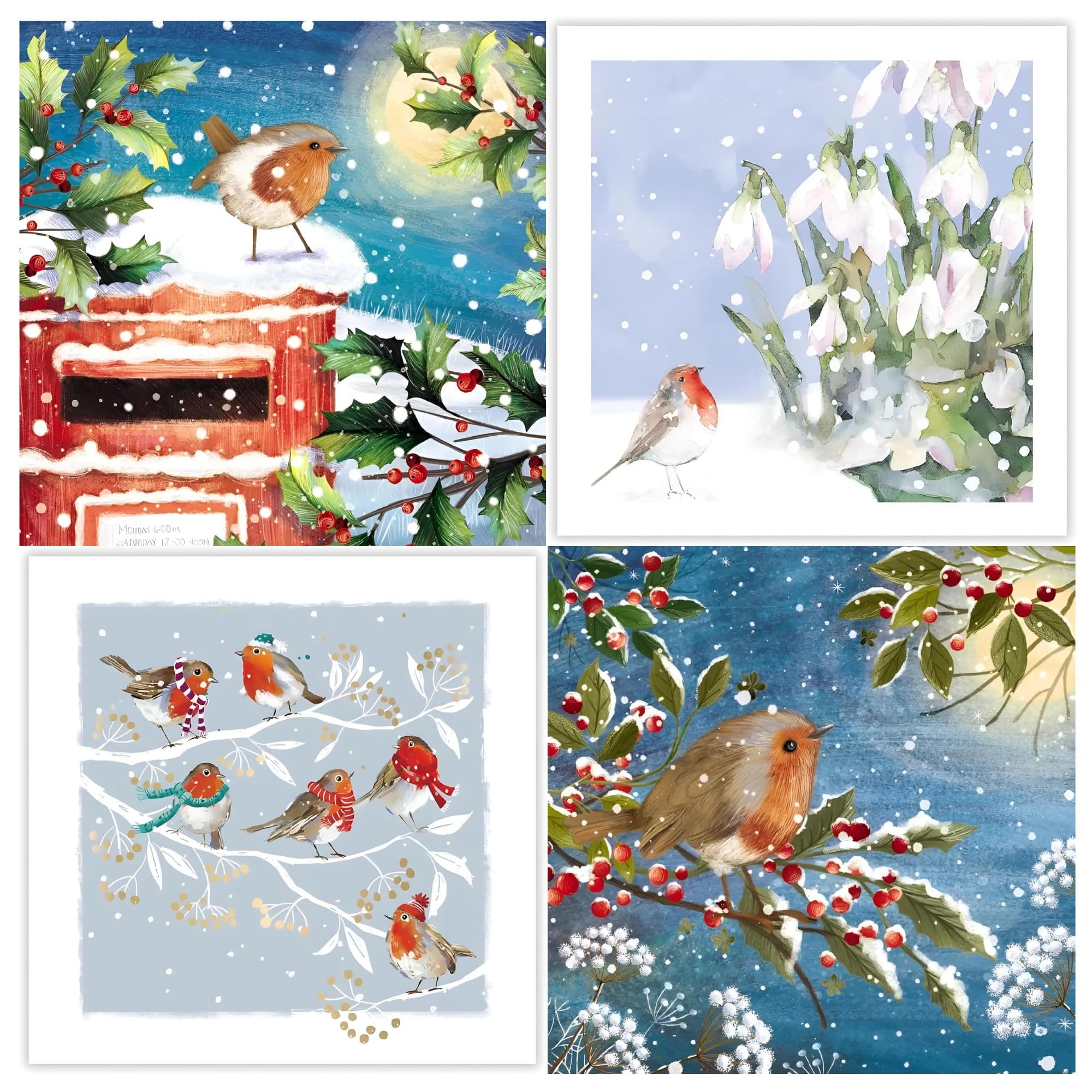 GBCC Charity Christmas Cards Pack of 20, Festive Robins in the Snow, Assorted Premium Greeting Cards Multipack with Envelopes