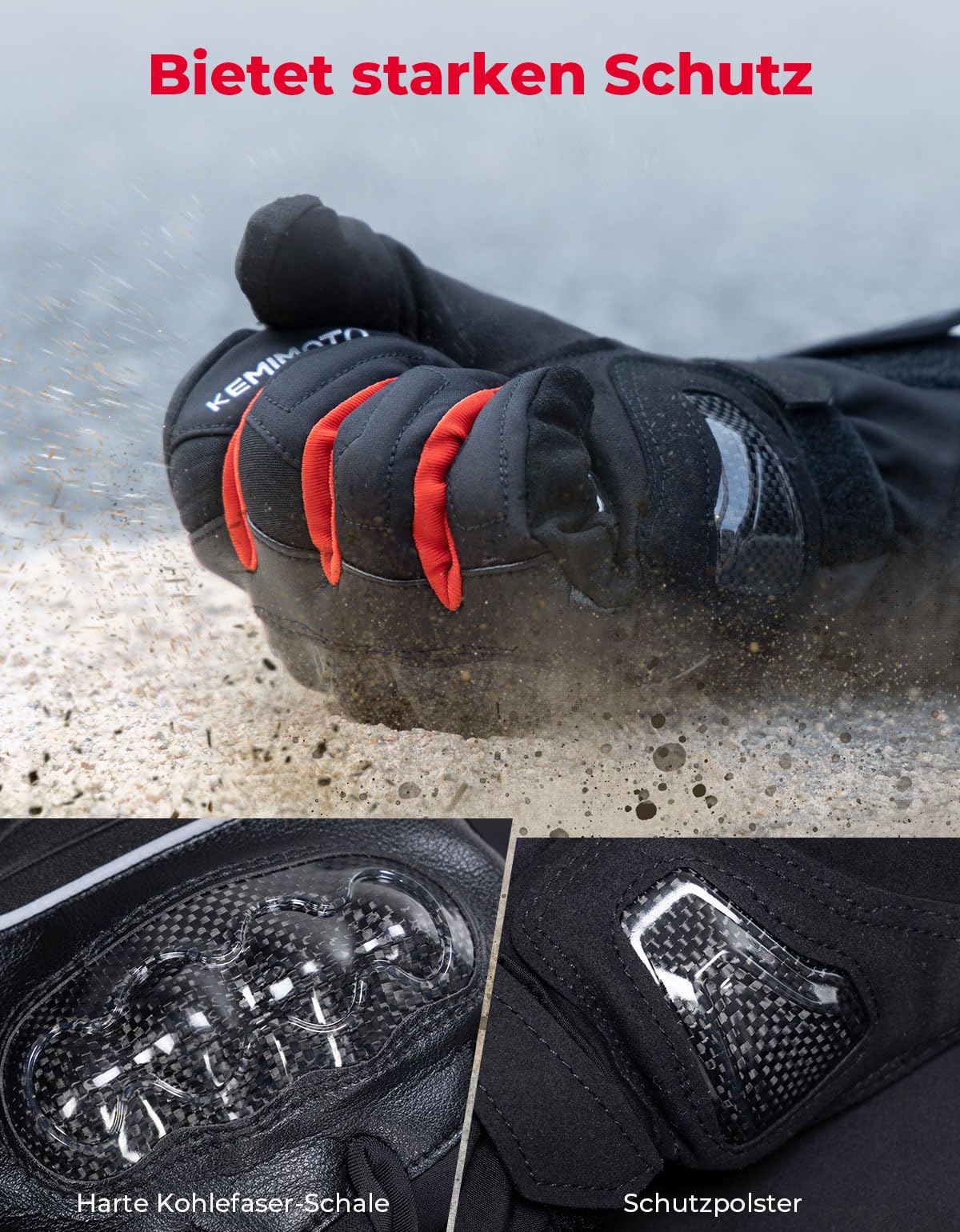 KEMIMOTO Winter Motorradhandschuhe, wasserdichte und Winddichte Motorradhandschuhe für 0°C~5°C, Verschleißfeste Handschuhe mit Kohlefaserschale,Touchsreen Winter Thermo Handschuhe für Skifahren