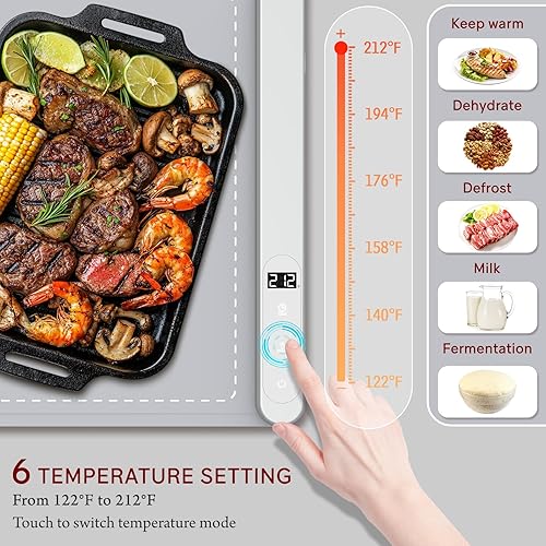 Miniatura 2 de WochiTV - Bandeja de calentamiento eléctrica con control de temperatura de 6 niveles y temporizador de 6 horas, calentador de alimentos extra