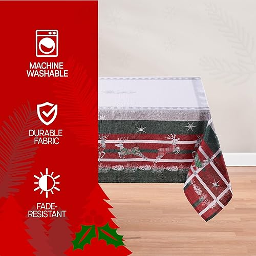 Miniatura 7 de Kadut Mantel de Navidad, mantel a cuadros, en colores clásicos tradicionales de vacaciones, diseño a cuadros y encantador reno, (60 x 126 pulgadas)