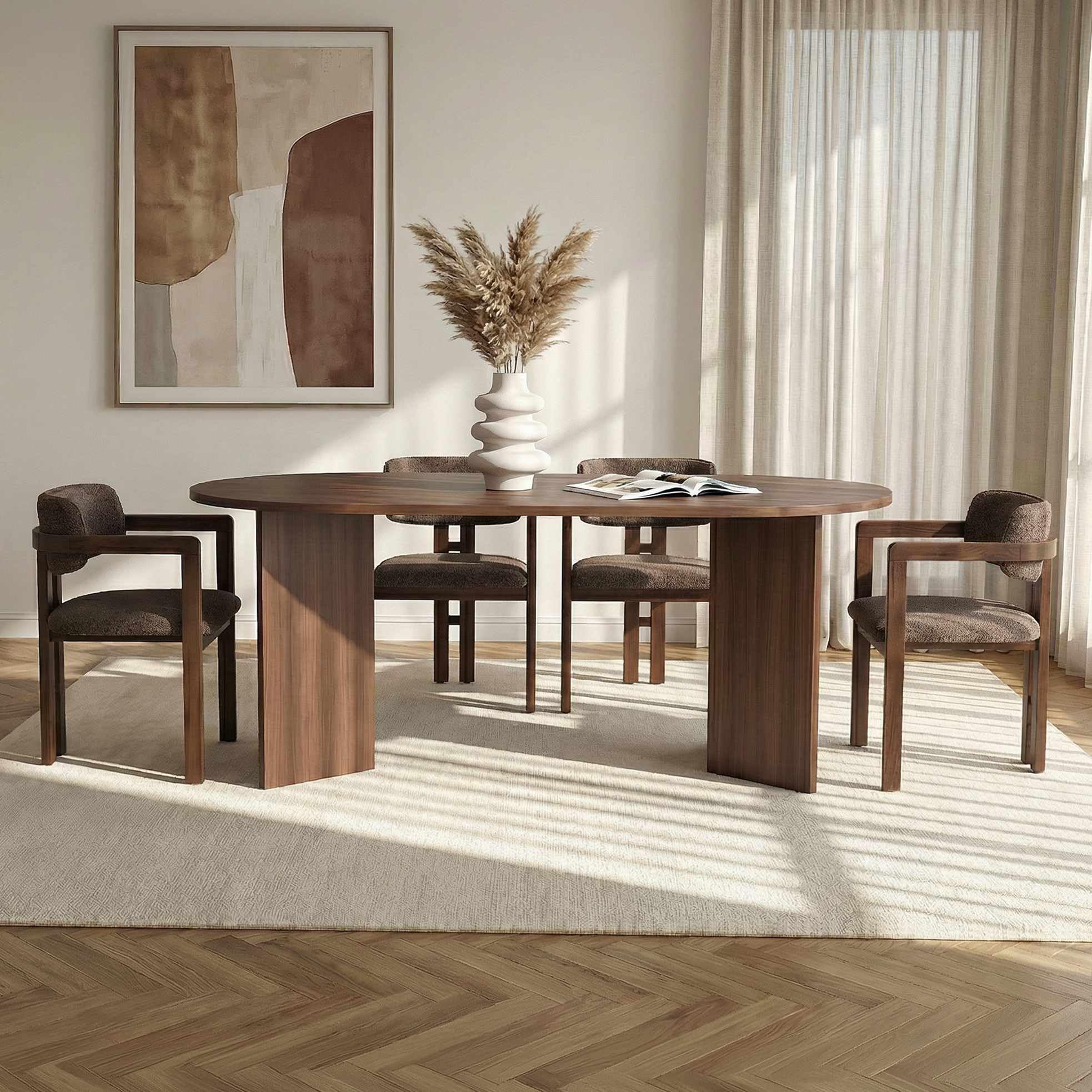Elegantes 5-teiliges Esstisch- & Stühle-Set, Milano Walnut & Dunkles Walnuss | 100% melaminbeschichtet, leicht zu reinigendes Gewebe, perfekt für Moderne Zuhause
