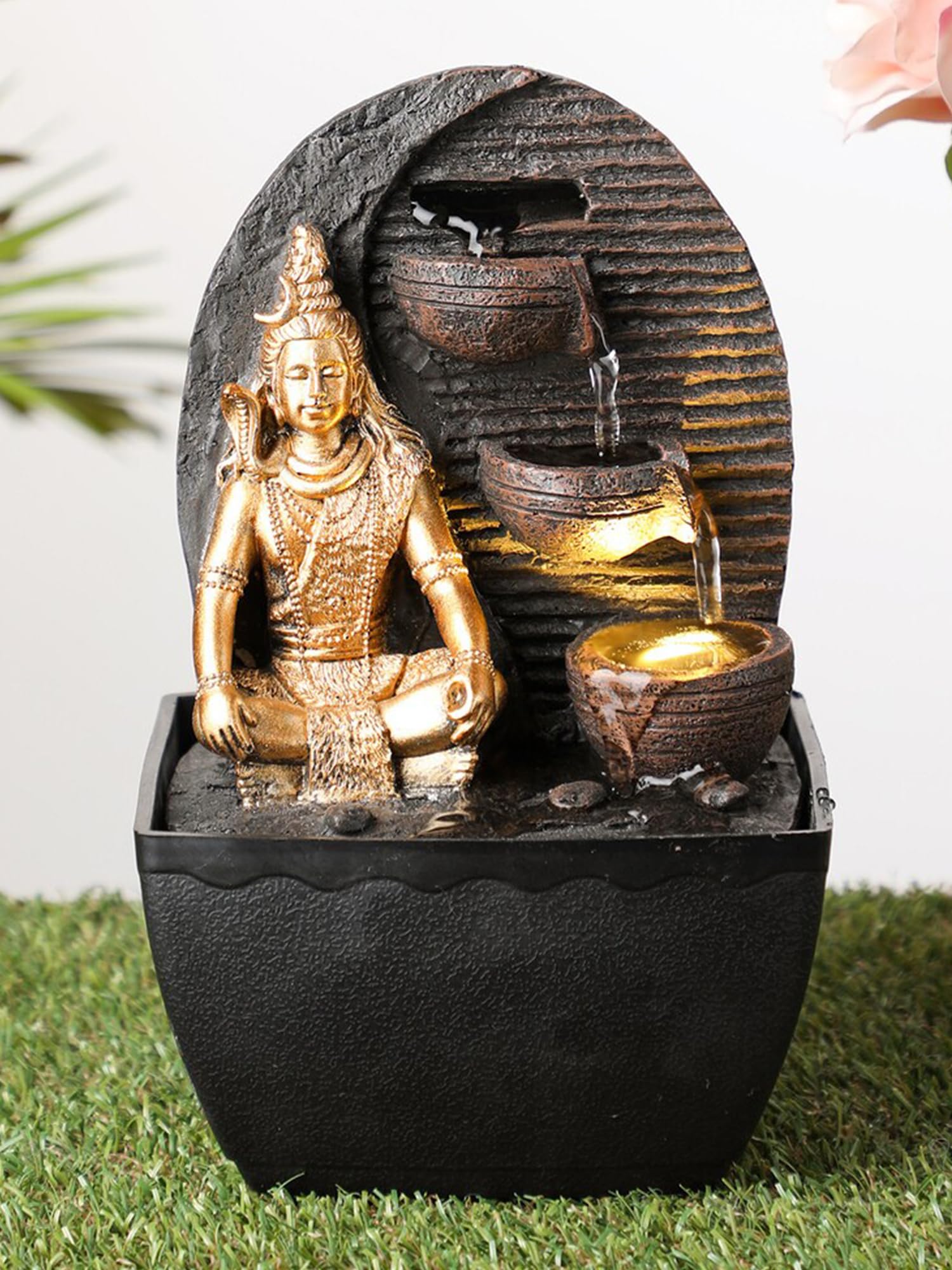 VIVARS Polyresin Lord Shiva Water Fountain with LED Light - Ideal for Home, Office, Bedroom, and Gifting-image-32