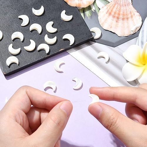 Miniatura 5 de LiQunSweet 20 cuentas de concha blanca de agua dulce natural, cuentas celestiales de luna creciente, cuentas espaciadoras sueltas perforadas para